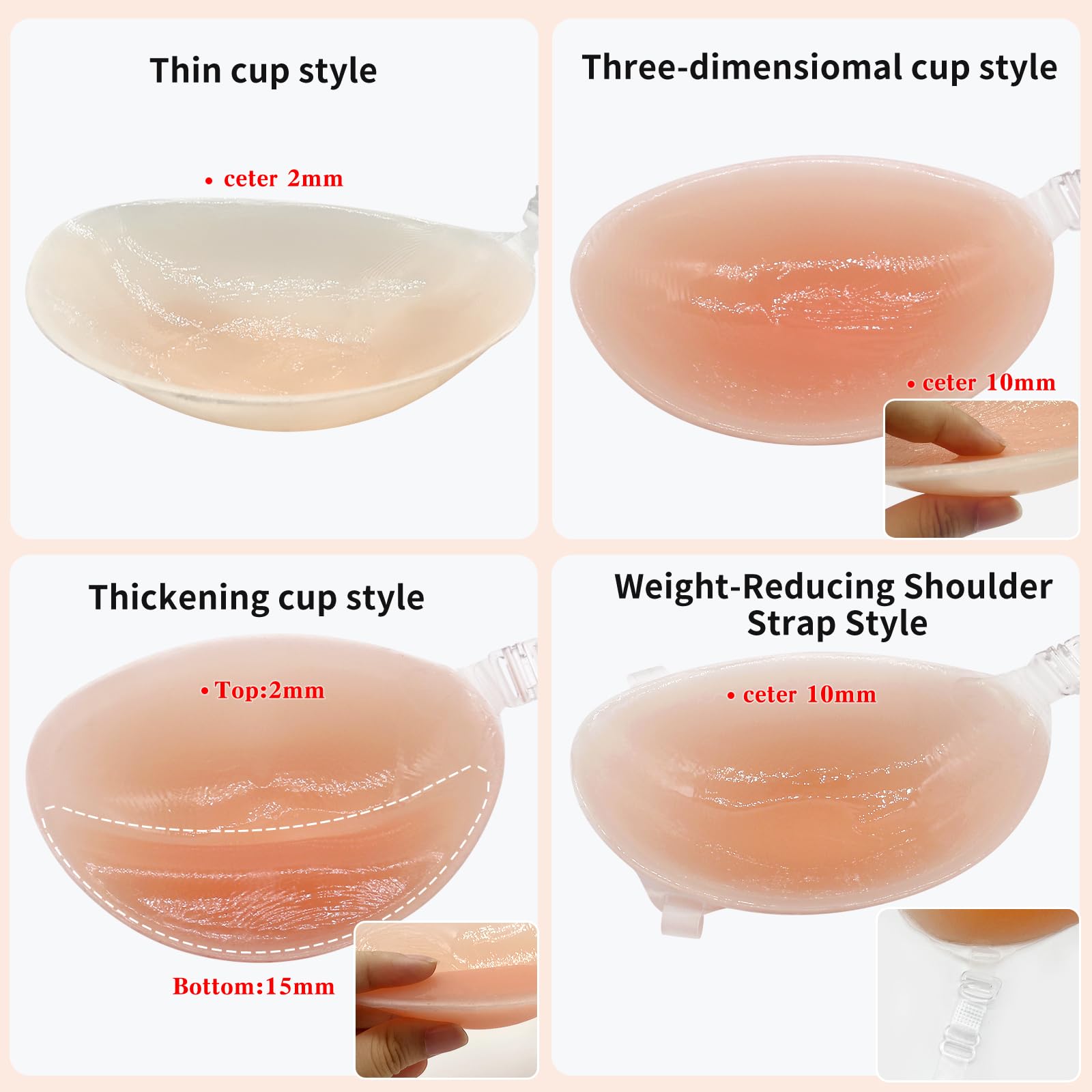 Adhesive Bra for Women Sticky Silicone Invisible Push up Bra,4 Pairs Adhesive Bras & 4 Pairs Nipple Covers