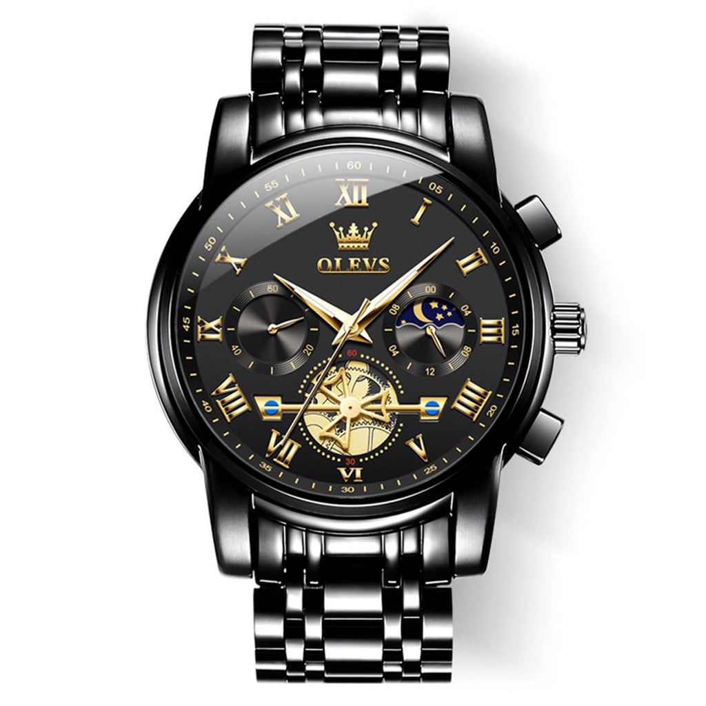 OLEVS Watches Men Waterproof Luxury Big Face Mens Watch Stainless Steel Quartz Analog Dress Watches for Men Luminous Multifunction Man Watch Relojes De Hombre