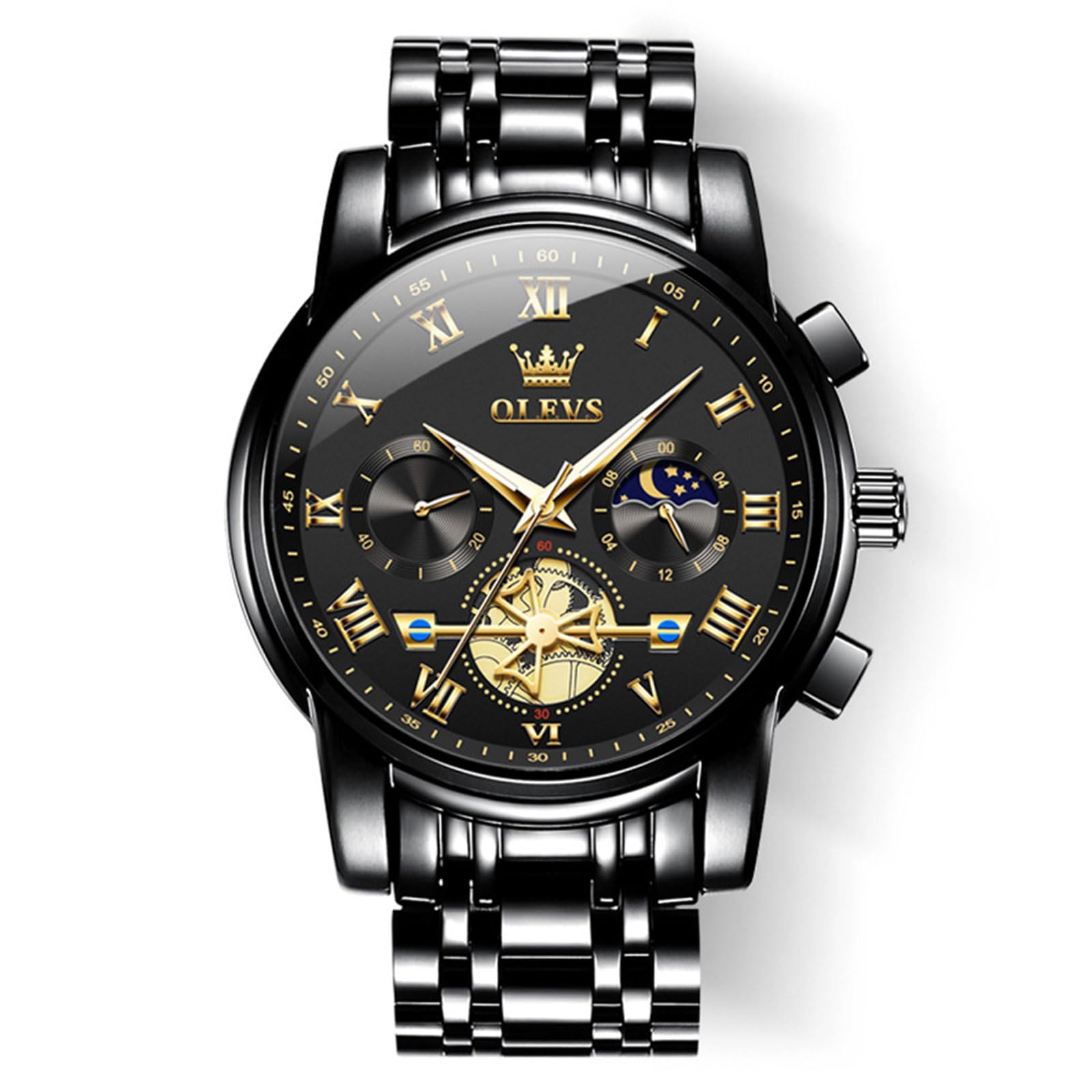 OLEVS Watches Men Waterproof Luxury Big Face Mens Watch Stainless Steel Quartz Analog Dress Watches for Men Luminous Multifunction Man Watch Relojes De Hombre