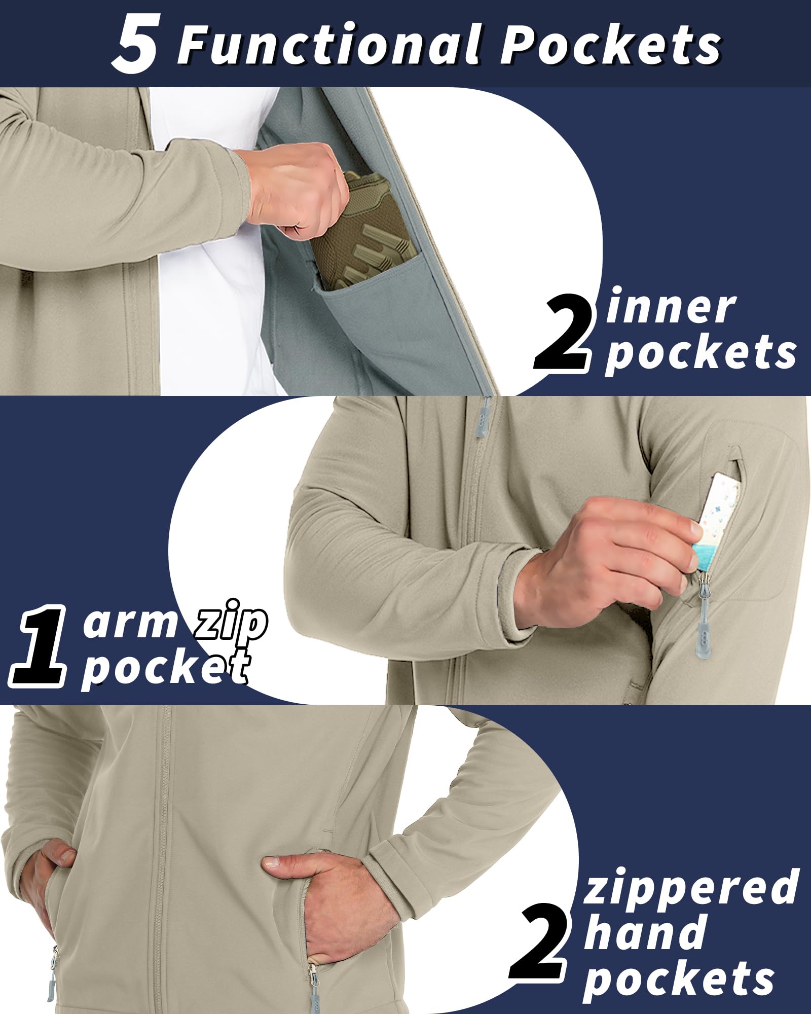 33,000ft Men's Hooded Softshell Jacket Waterproof Lightweight Insulated Windbreaker Fleece Lined Rain Shell Jacket