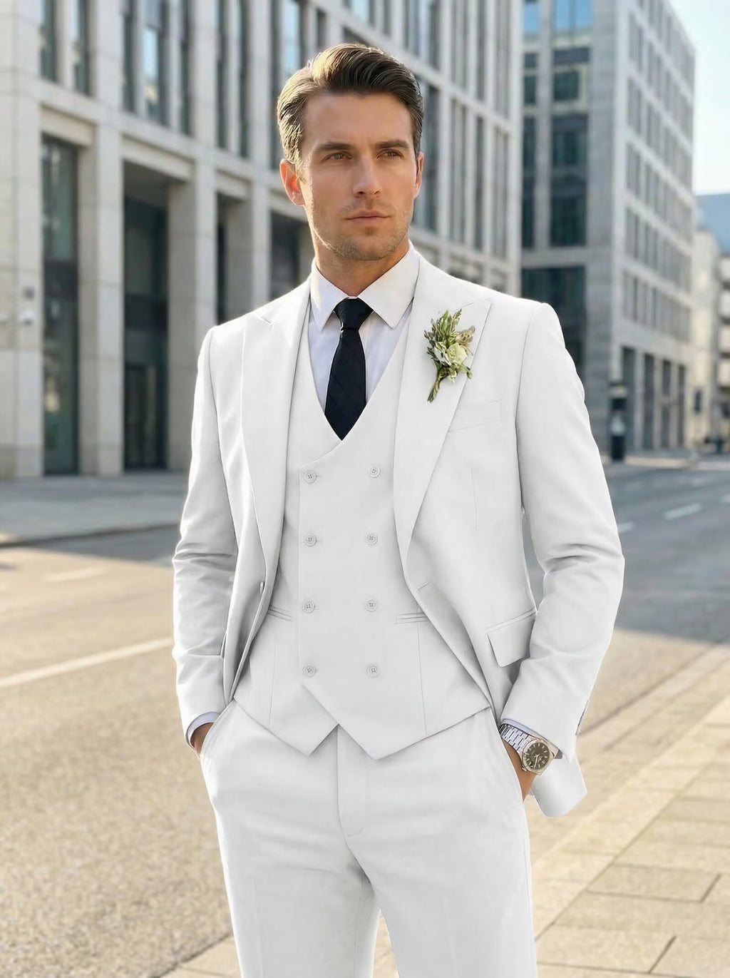 Mens Suit 3 Piece Double Breasted Suit Men Formal Business Tuxedos Blazer Vest Pants Set for Wedding Party Dinner