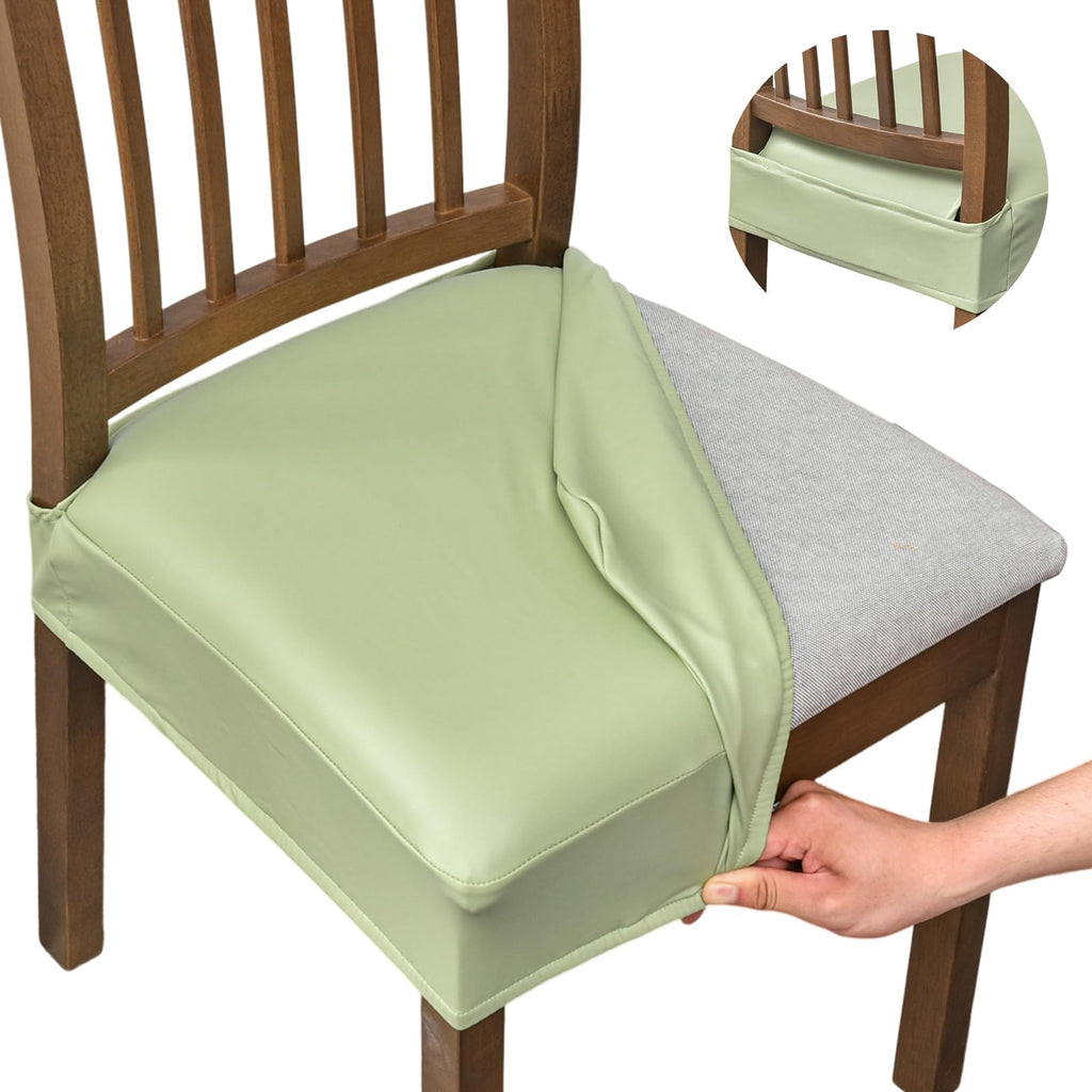 NILUOH Waterproof Seat Covers for Dining Room Chairs Set of 6, Pu Leather Chair Seat Slipcovers Dining Chair Cover Removable Washable Chair Protctor Cover, Rear Covers (PU-Coffee)