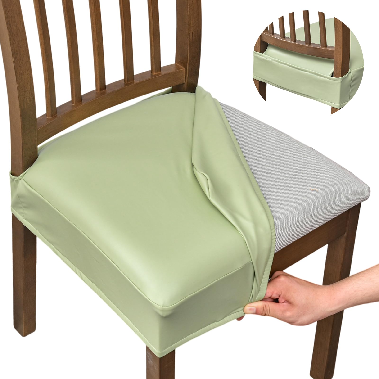 NILUOH Waterproof Seat Covers for Dining Room Chairs Set of 6, Pu Leather Chair Seat Slipcovers Dining Chair Cover Removable Washable Chair Protctor Cover, Rear Covers (PU-Coffee)