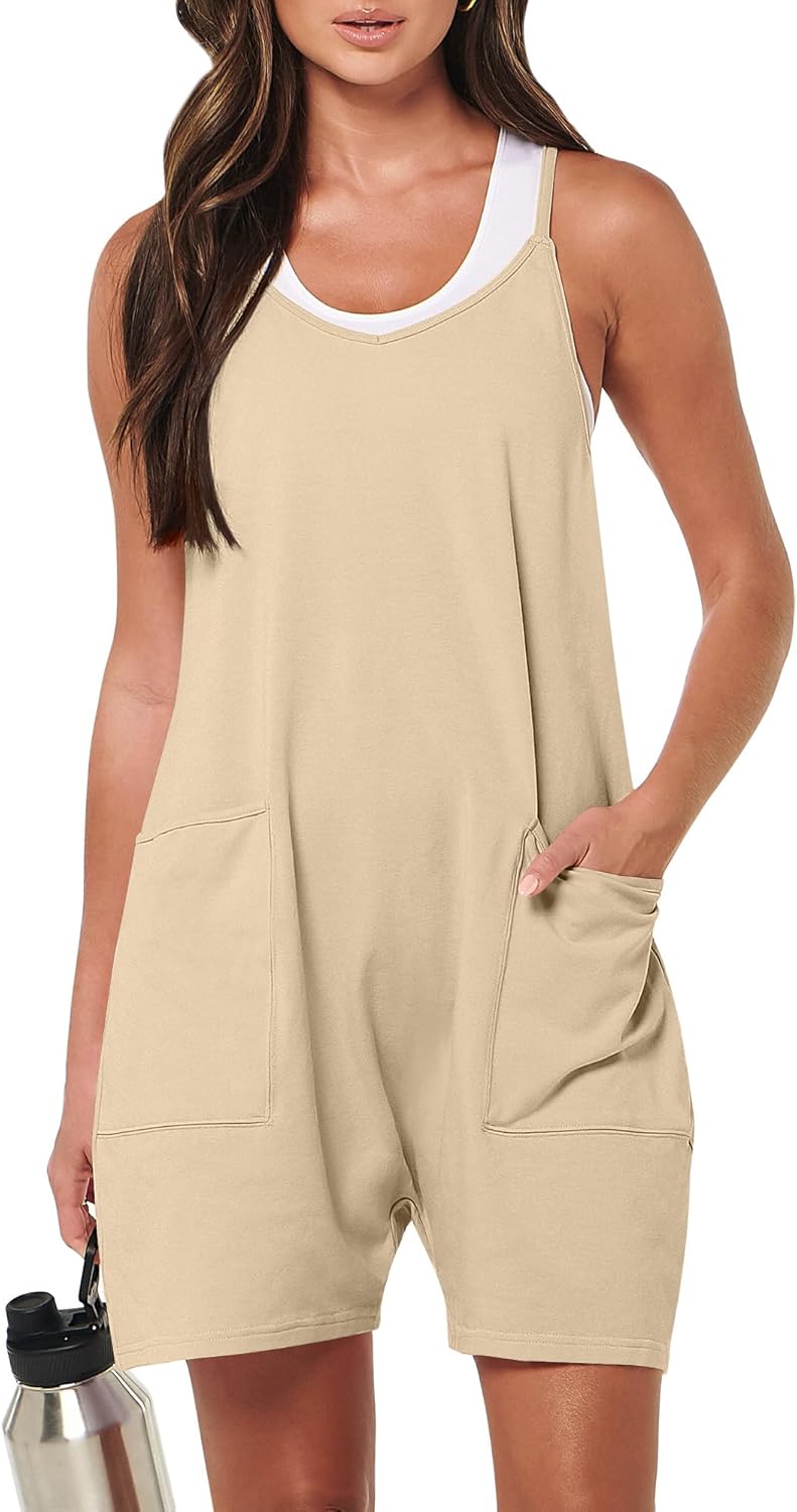 ANRABESS Womens Rompers Summer Casual Loose Sleeveless Overalls Spaghetti Strap Shorts Jumpsuit 2026 Beach Vacation Clothes