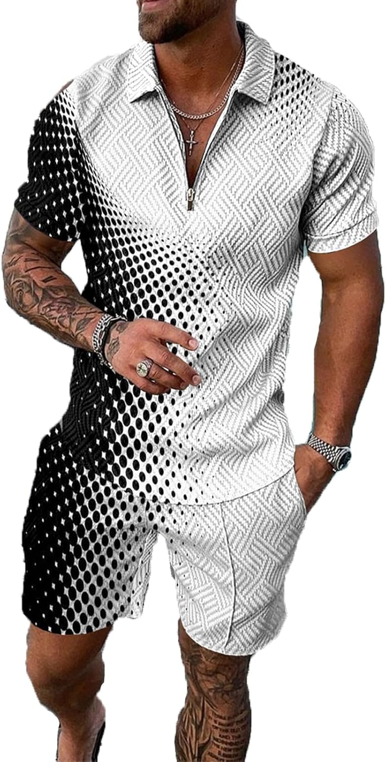 Mens Short Sets 2 Piece Outfits Polo Shirt Fashion Summer Tracksuits Casual Set Short Sleeve and Shorts Set for Men