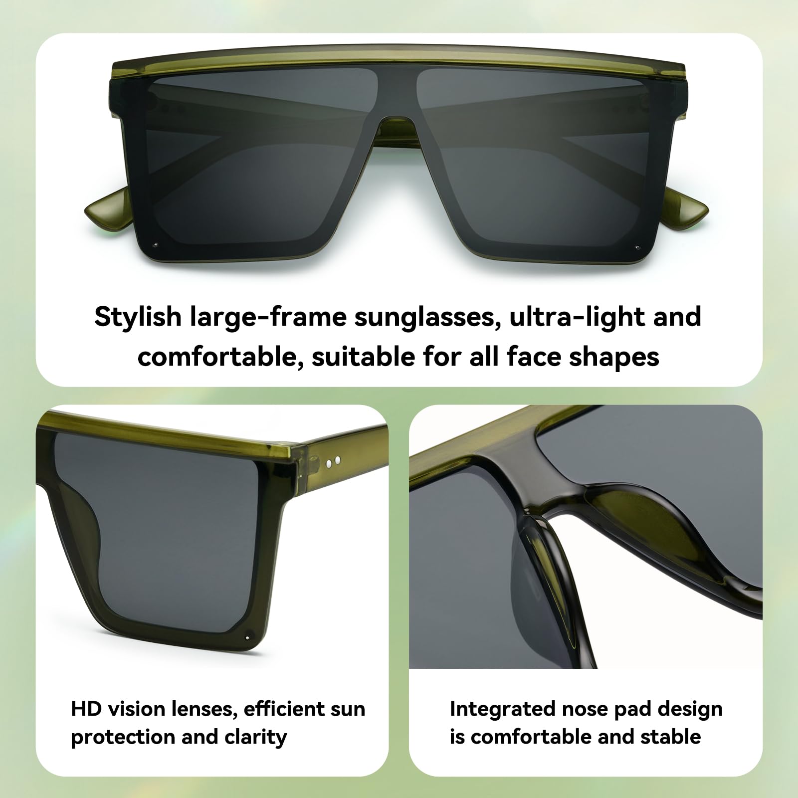 Dollger Square Oversized Sunglasses for Women Men Fashion Flat Top Big Black Frame Shades