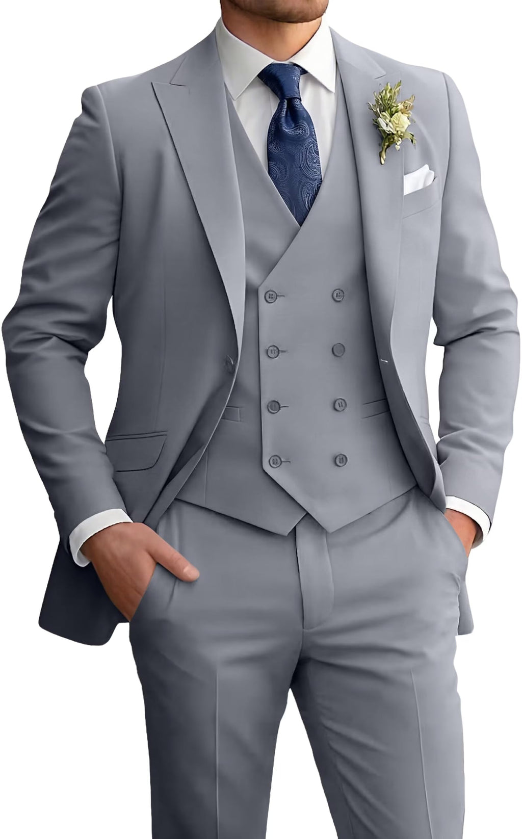 Mens Suit 3 Piece Double Breasted Suit Men Formal Business Tuxedos Blazer Vest Pants Set for Wedding Party Dinner