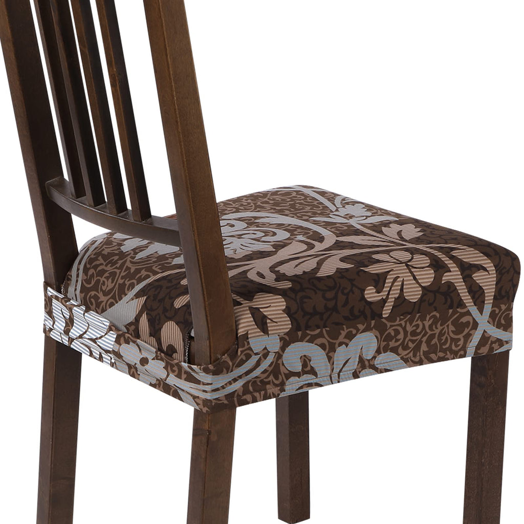 SearchI Stretch Dining Chair Seat Covers Set of 6, Soft Removable Washable Seat Cover for Dining Chairs, Dining Room Chair Cover Protector (Rear-Covered, Brown)