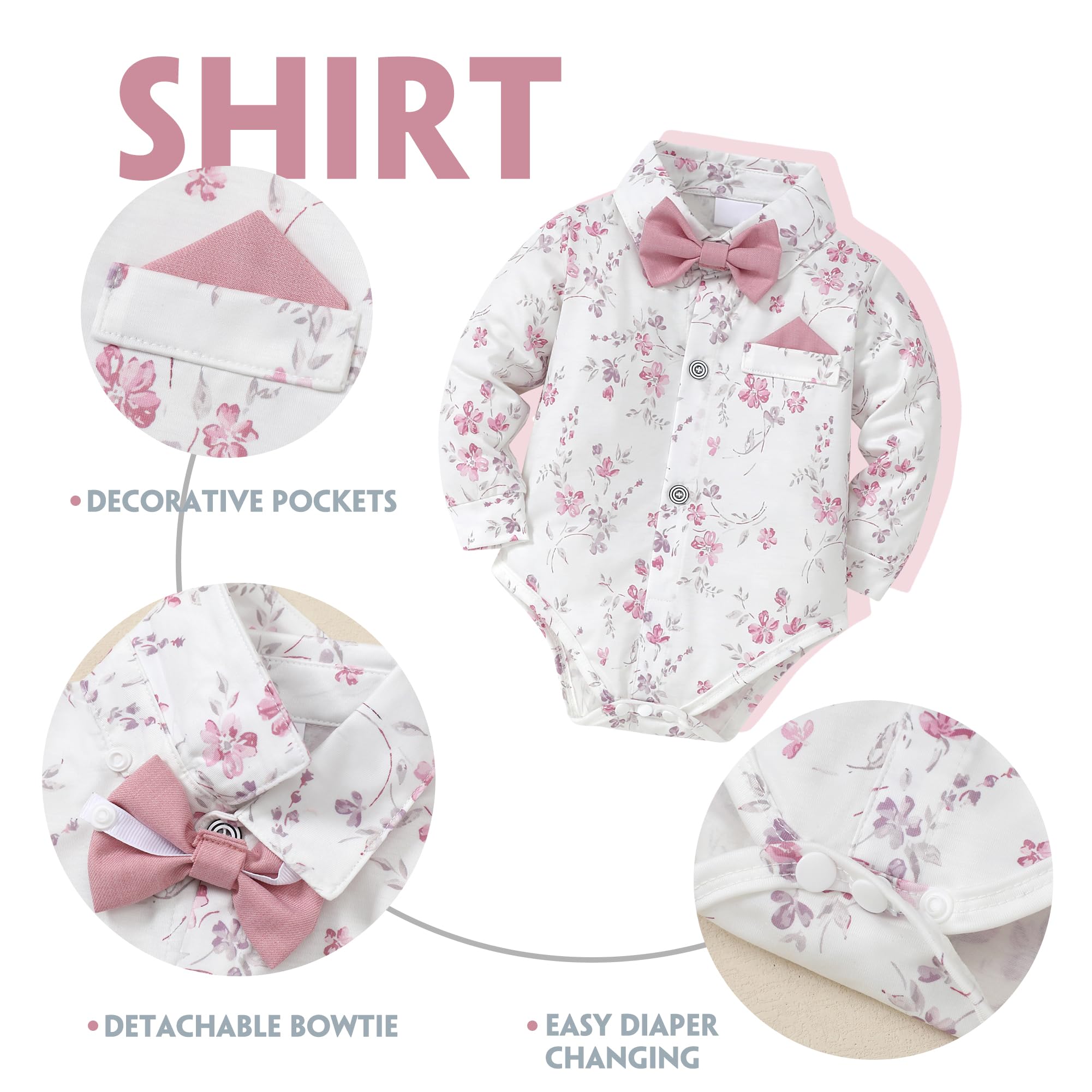 WESIDOM Baby Boy Clothes 0-18M Newborn Infant Gentleman Outfit, Shirt+Bowtie+Beret+Suspender Pant Baby boy Suit Clothing Set