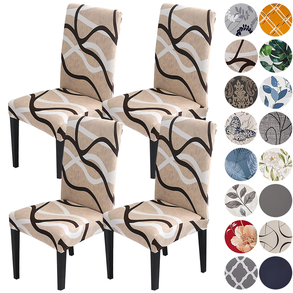 HZDHCLH 6 Pack Chair Covers for Dining Room,Soft Spandex Removable Washable Anti-dust Seat Slipcover, Protector for Hotel,Office,Ceremony,Banquet Wedding Party(Beige, Set of 6)