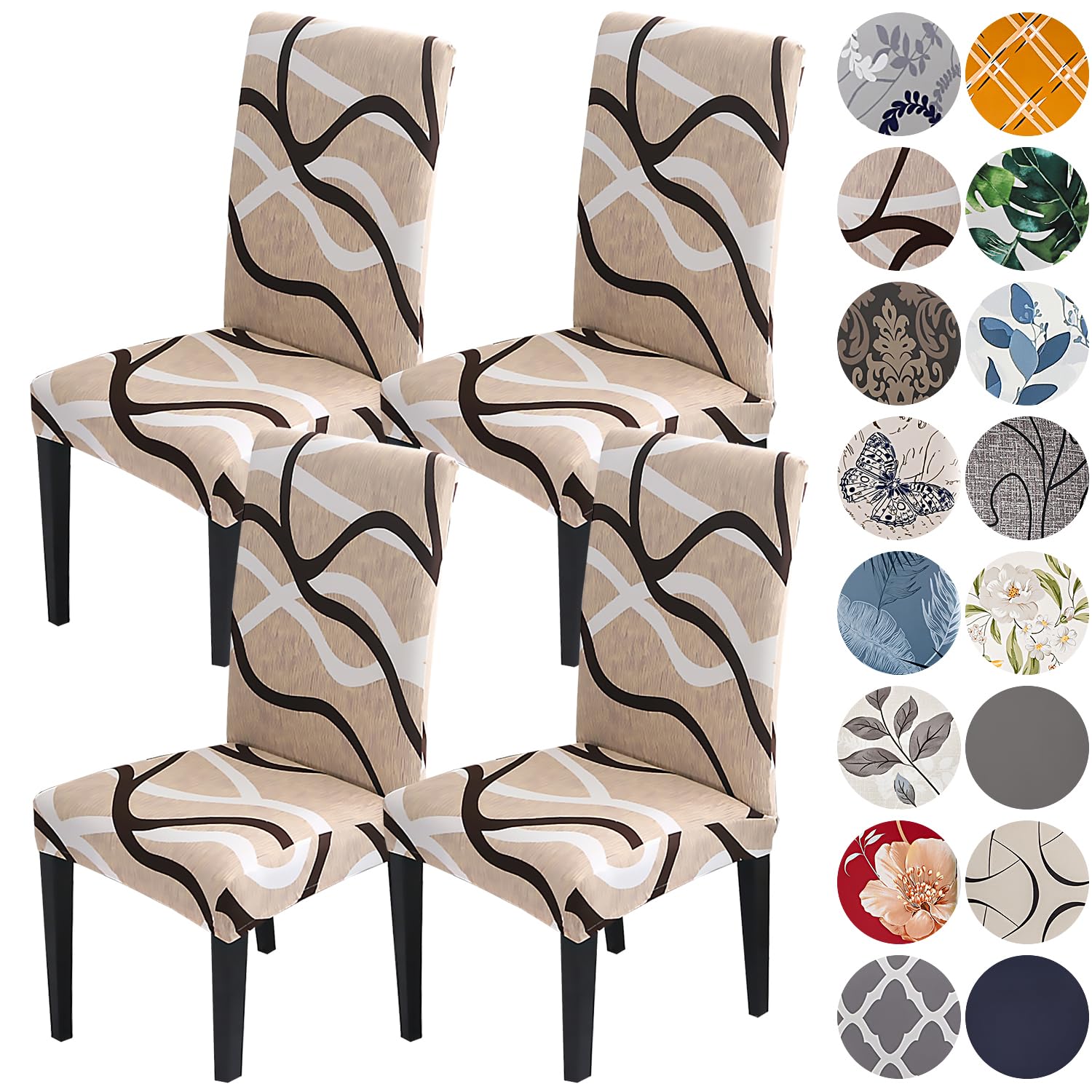 HZDHCLH 6 Pack Chair Covers for Dining Room,Soft Spandex Removable Washable Anti-dust Seat Slipcover, Protector for Hotel,Office,Ceremony,Banquet Wedding Party(Beige, Set of 6)
