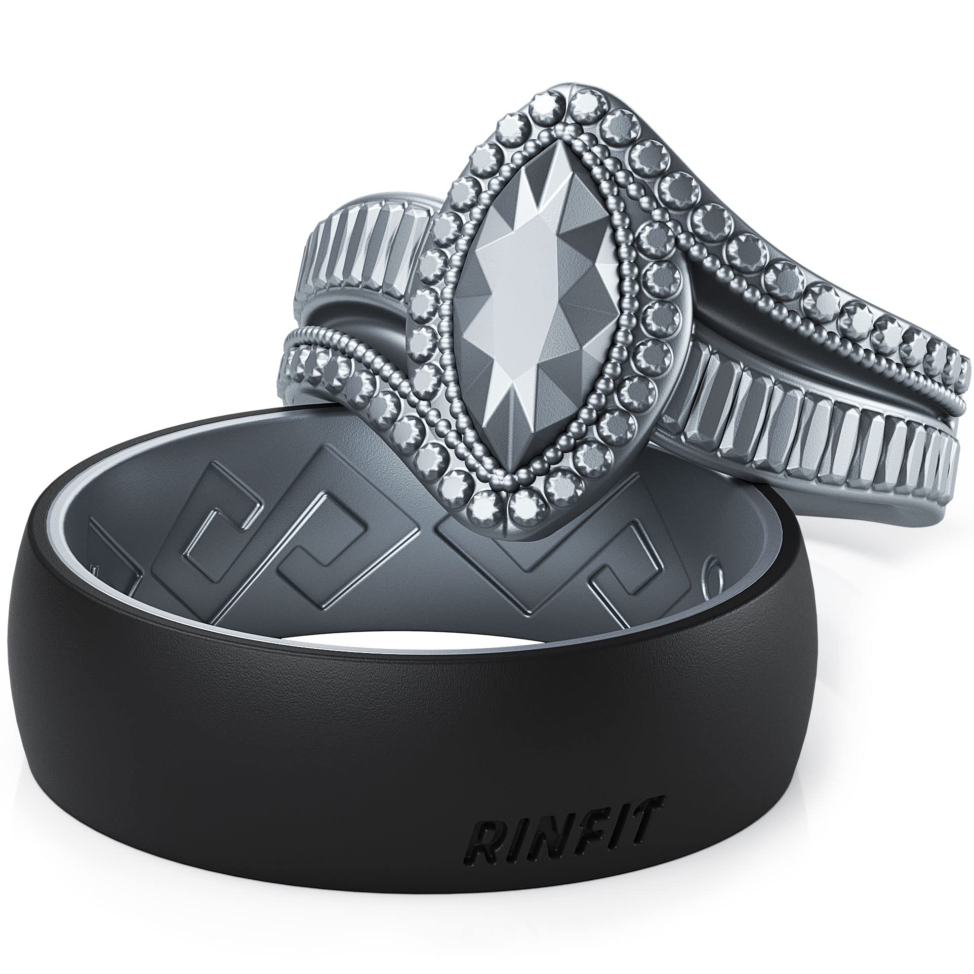 Rinfit Matching Silicone Rings for Couples - Silicone Wedding Bands Sets for Him and Her - His and Hers Ring - Patented Design