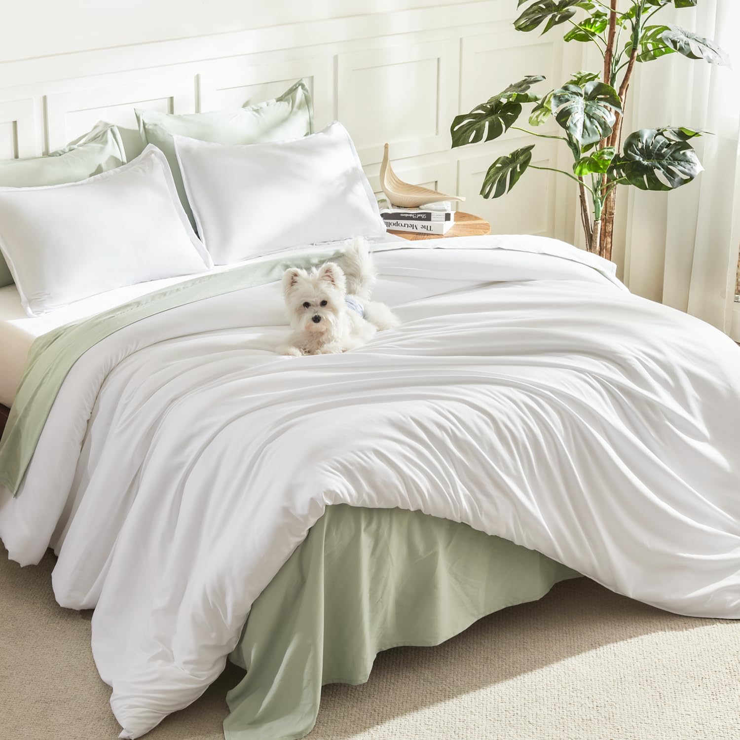 Litanika King Size Comforter Set, 3 Pieces Lightweight Solid Comforter King Size, All Season Fluffy Down Alternative Comforter Bed Set Quilt Blanket, Sage Green, King