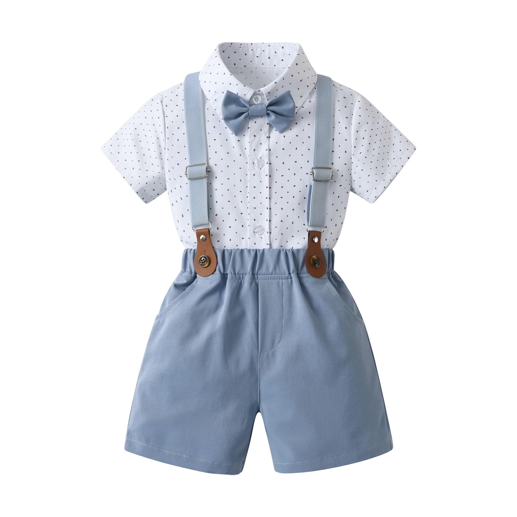 Boarnseorl Baby Boys Gentleman Outfits Suits, Infant Shirt+Shorts+Bow Tie+Suspenders