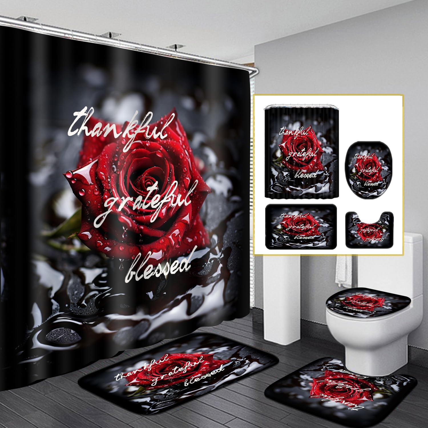 African American Shower Curtain Sets for Bathroom, Black Praying King Bathroom Sets with Waterproof Shower Curtain and Non-Slip Rugs Toilet Lid Cover Bath Mat, Cool Unique Man Bathroom Decor Sets