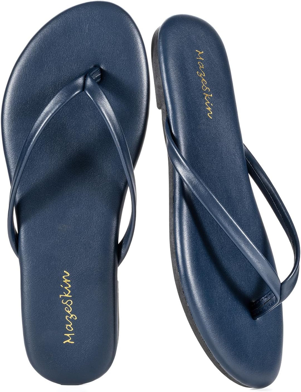 mazeskin Women's Memory Foam Comfortable Flat Thong Sandals Dressy Summer Beach Leather Slide Flip Flops