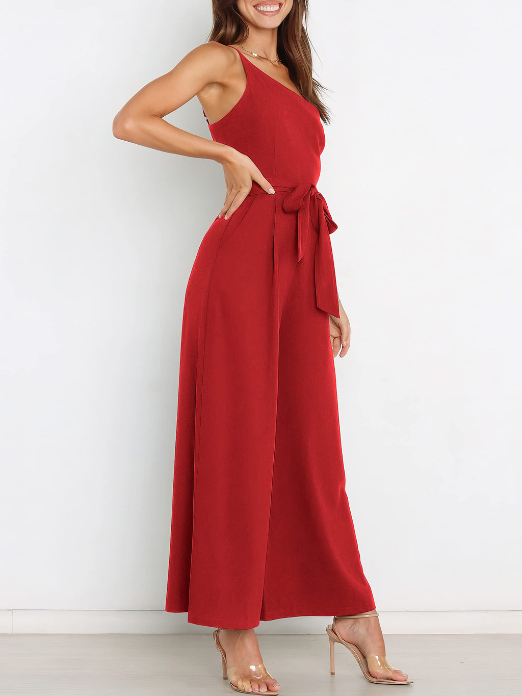 ANRABESS Women Summer Dressy Jumpsuits One Shoulder Sleeveless Casual Wide Leg Pants Romper Jumper 2026 Trendy Fall Outfits