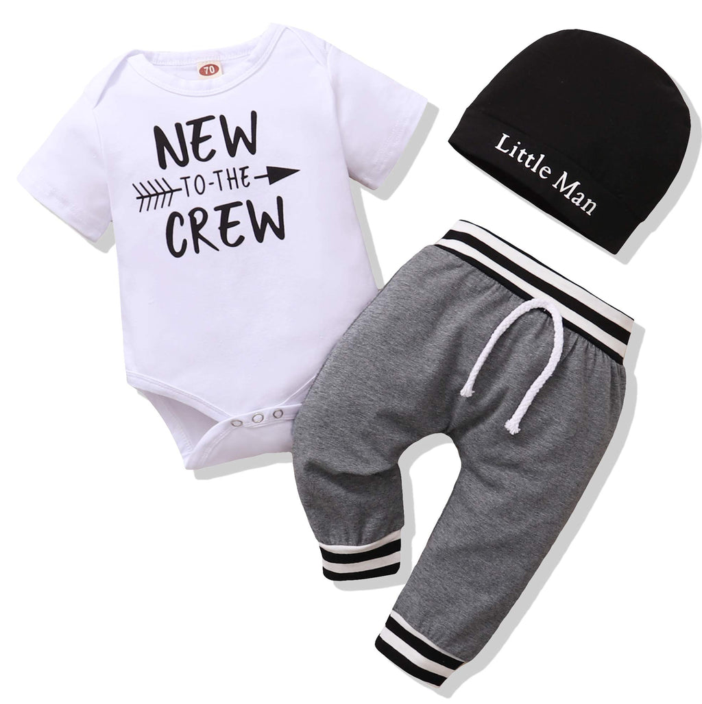 Renotemy Newborn Infant Baby Boy Clothes Outfits New to The Crew Outfits Long Pants Toddler Baby Boy Clothes Set