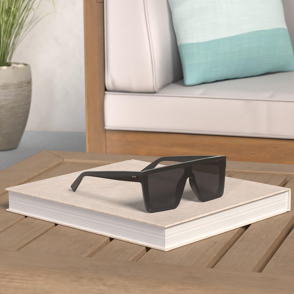 Dollger Square Oversized Sunglasses for Women Men Fashion Flat Top Big Black Frame Shades