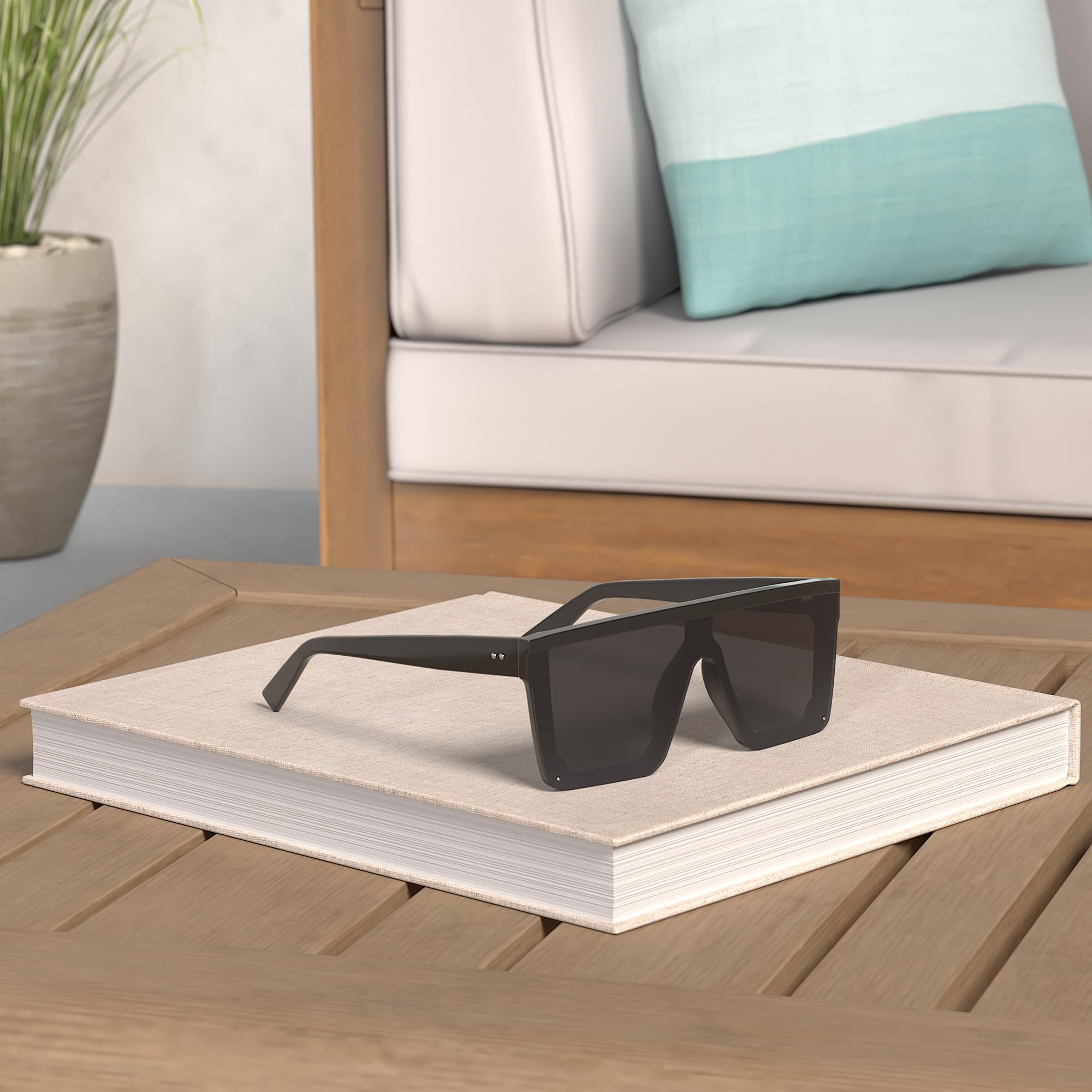 Dollger Square Oversized Sunglasses for Women Men Fashion Flat Top Big Black Frame Shades