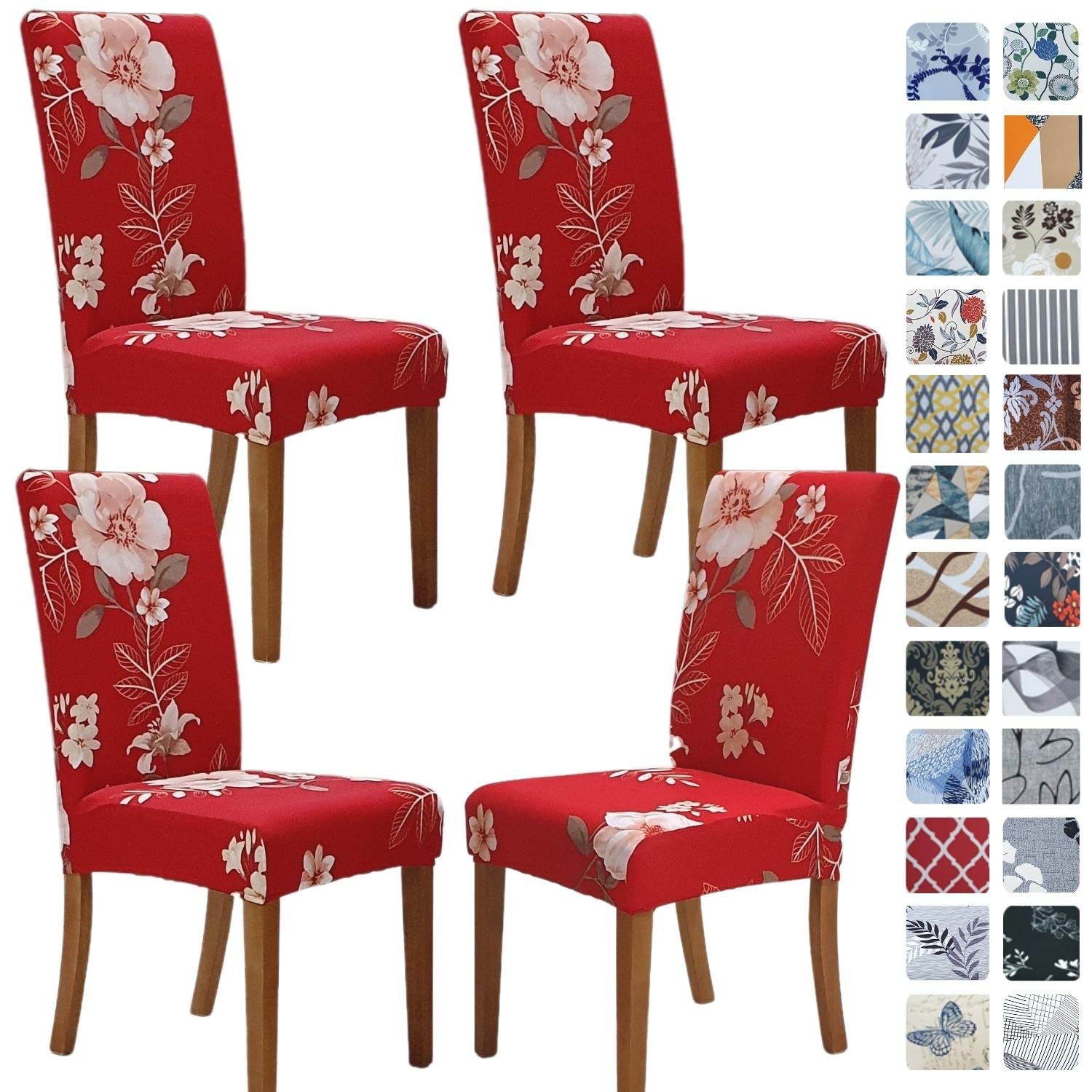 SPRINGRICO Chair Covers for Dining Room 6 Pack, Stretch Dining Chair Cover, Washable Spandex Kitchen Parsons Chair Slipcovers, Removable Seat Protector for Home or Party (Set of 6, Floral Beige)