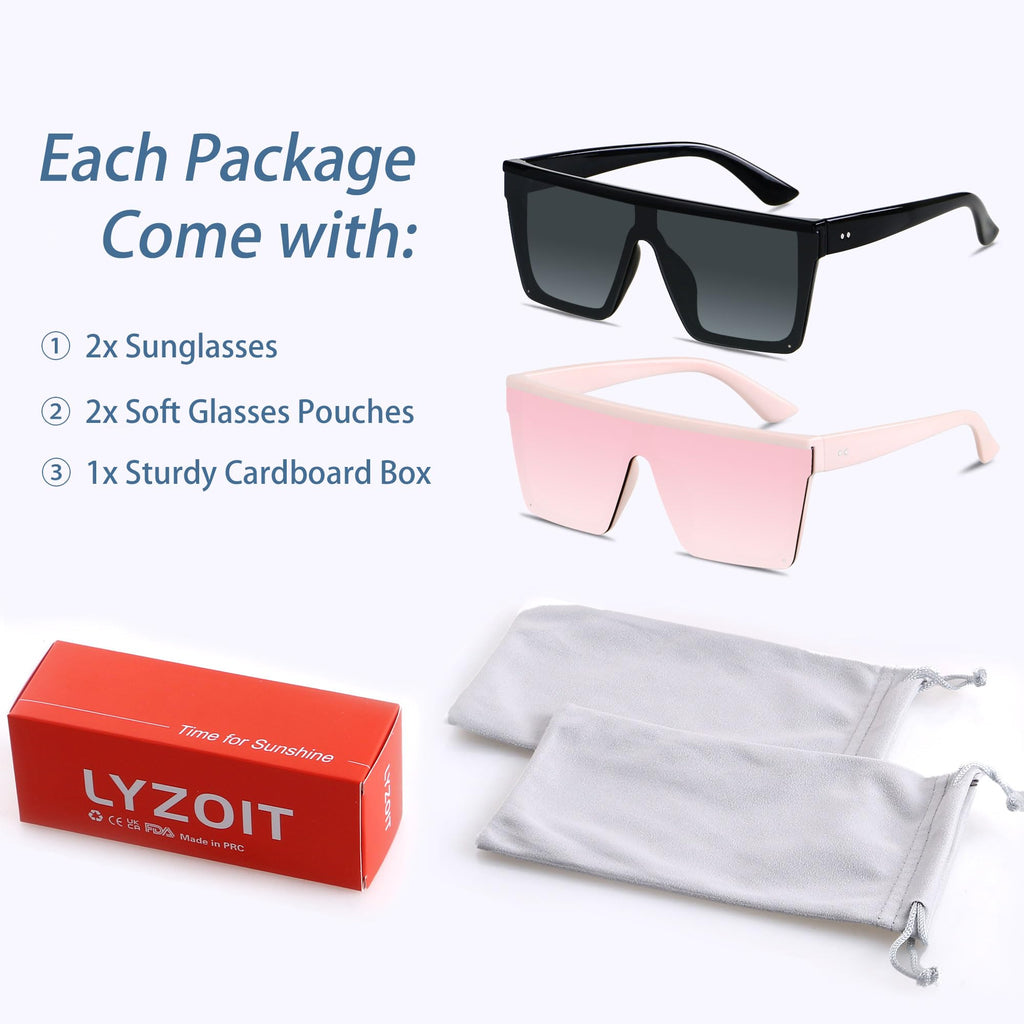 LYZOIT Square Oversized Sunglasses for Women Men Big Flat Top Fashion Shield Large UV Protection Rimless Shades