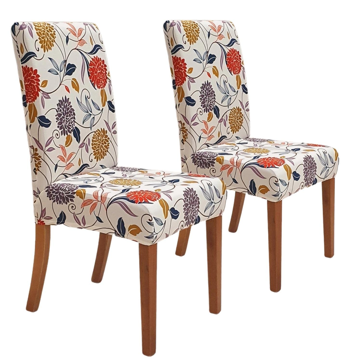 SPRINGRICO Chair Covers for Dining Room 6 Pack, Stretch Dining Chair Cover, Washable Spandex Kitchen Parsons Chair Slipcovers, Removable Seat Protector for Home or Party (Set of 6, Floral Beige)