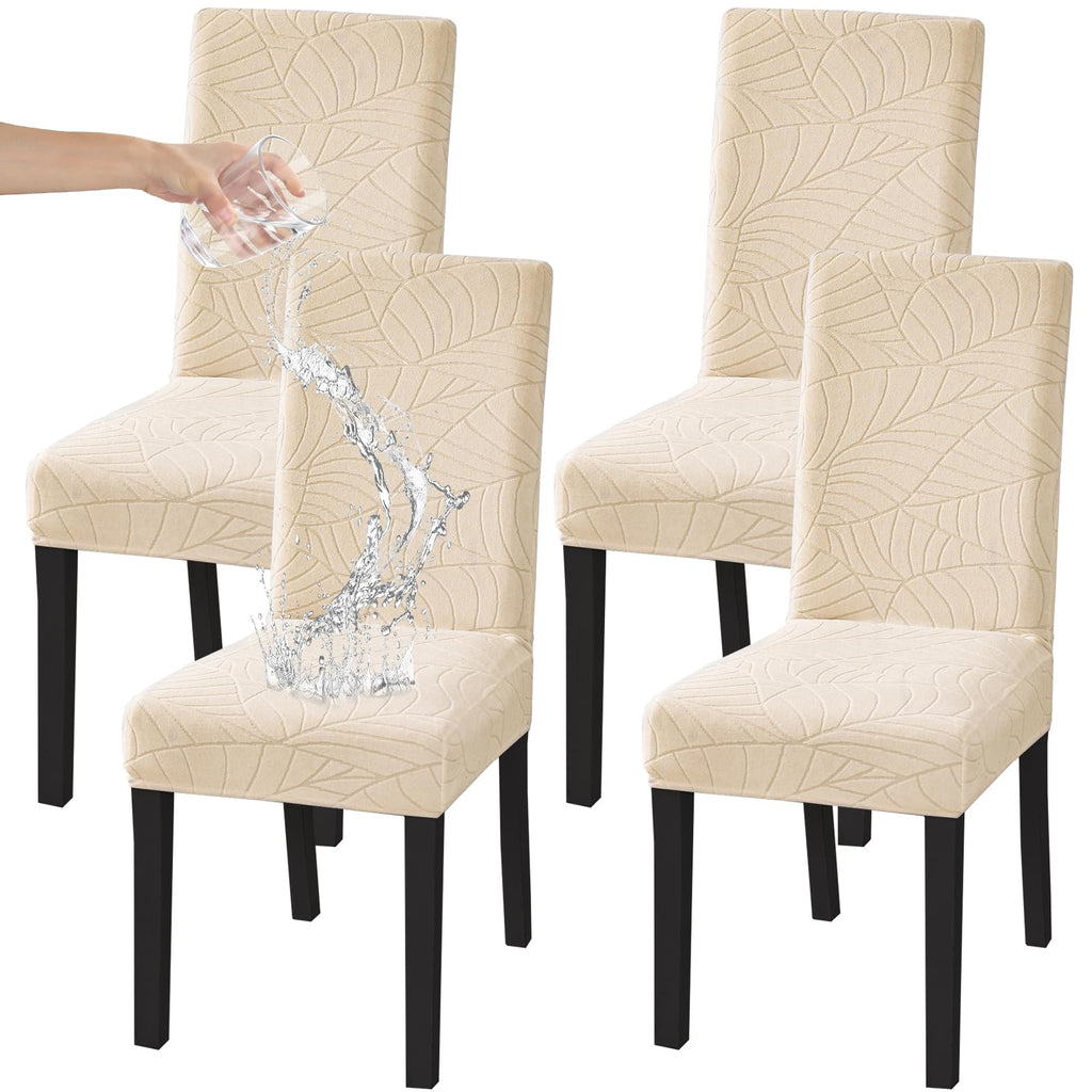 HZDHCLH 6 Pack Chair Covers for Dining Room,Soft Spandex Removable Washable Anti-dust Seat Slipcover, Protector for Hotel,Office,Ceremony,Banquet Wedding Party(Beige, Set of 6)