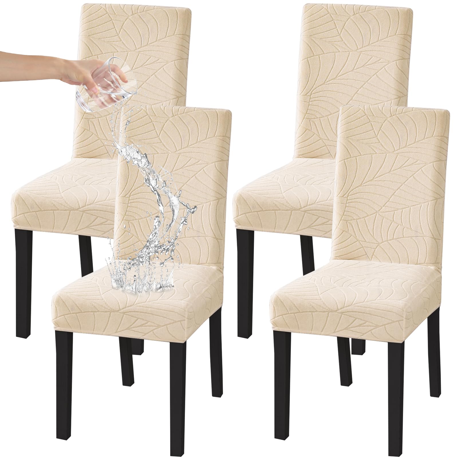 HZDHCLH 6 Pack Chair Covers for Dining Room,Soft Spandex Removable Washable Anti-dust Seat Slipcover, Protector for Hotel,Office,Ceremony,Banquet Wedding Party(Beige, Set of 6)