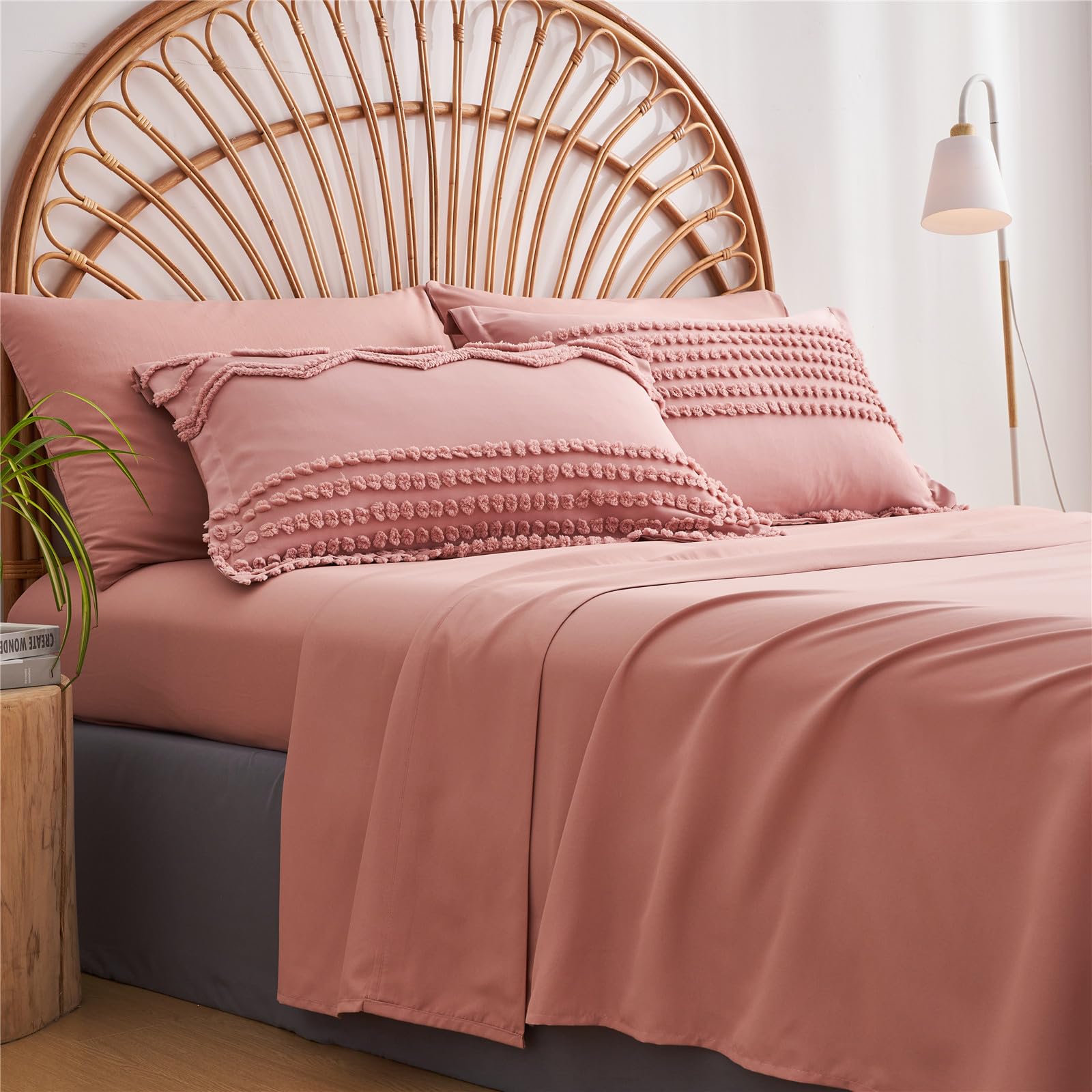 KAKIJUMN Grey Tufted Comforter Set King Size 7 Piece Bed in a Bag, Shabby Chic Boho Comforter and Sheet Set, Pom Pom Textured Bed Set, All Season Soft Microfiber Complete Bedding Set(Grey,King)