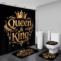 AZHM Golden Crown Print Shower Curtain Set Black Luxury Bathroom Accessories Sets with Shower Curtain and Rugs