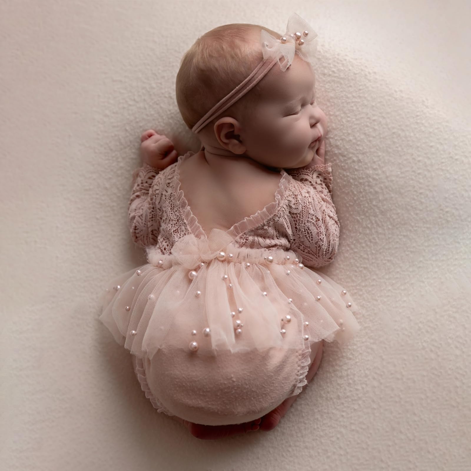 Newborn Lace Romper, 2 PCS Baby Girl Photography Props, Newborn Girl Photography Outfits with Flower Headband for Infants