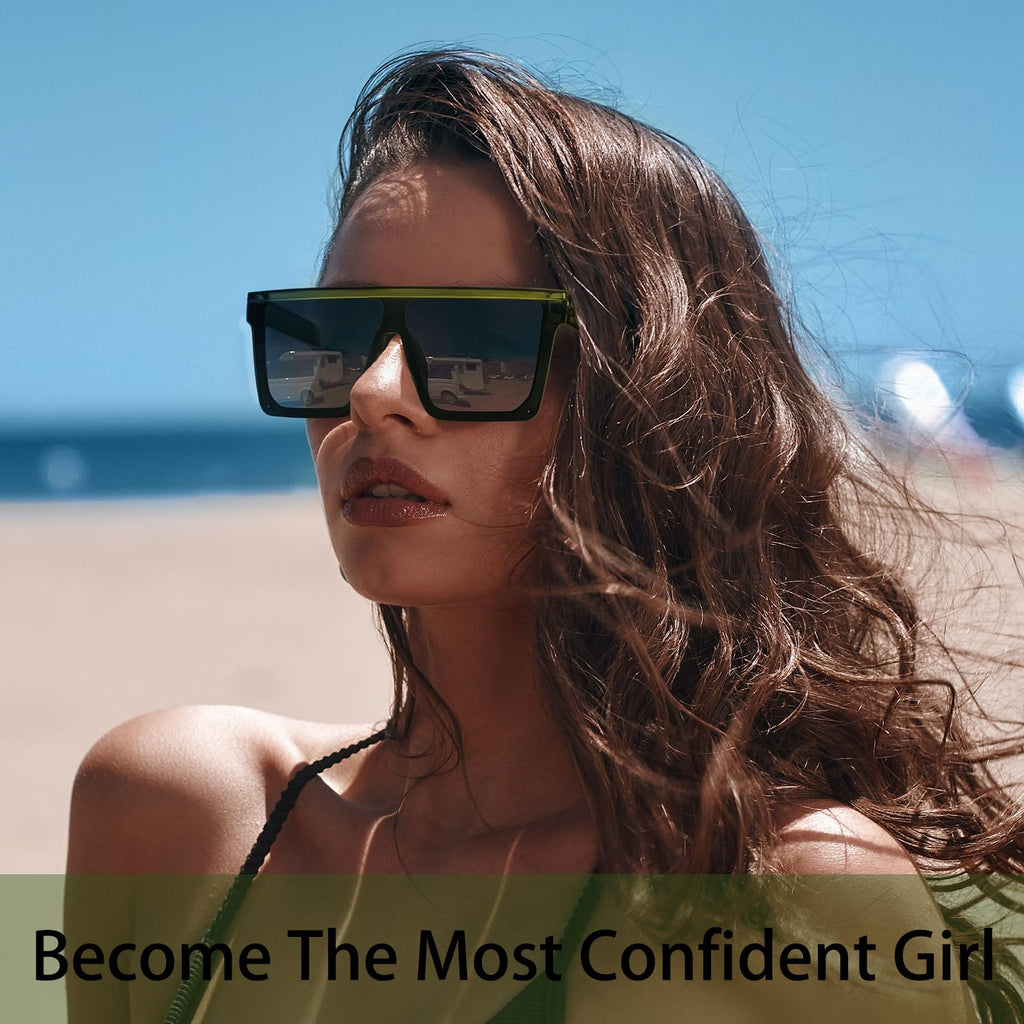 Dollger Square Oversized Sunglasses for Women Men Fashion Flat Top Big Black Frame Shades