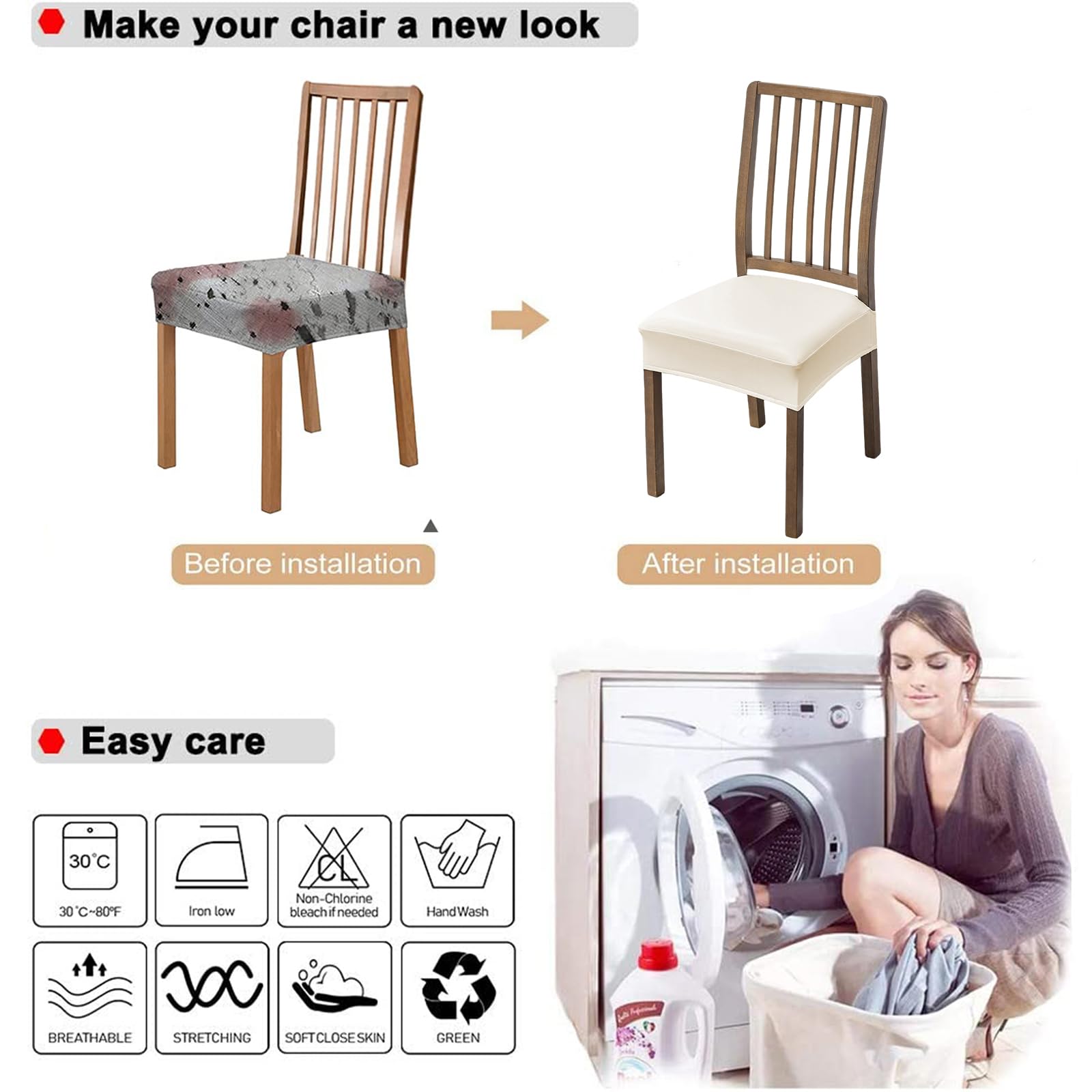 NILUOH Waterproof Seat Covers for Dining Room Chairs Set of 6, Pu Leather Chair Seat Slipcovers Dining Chair Cover Removable Washable Chair Protctor Cover, Rear Covers (PU-Coffee)