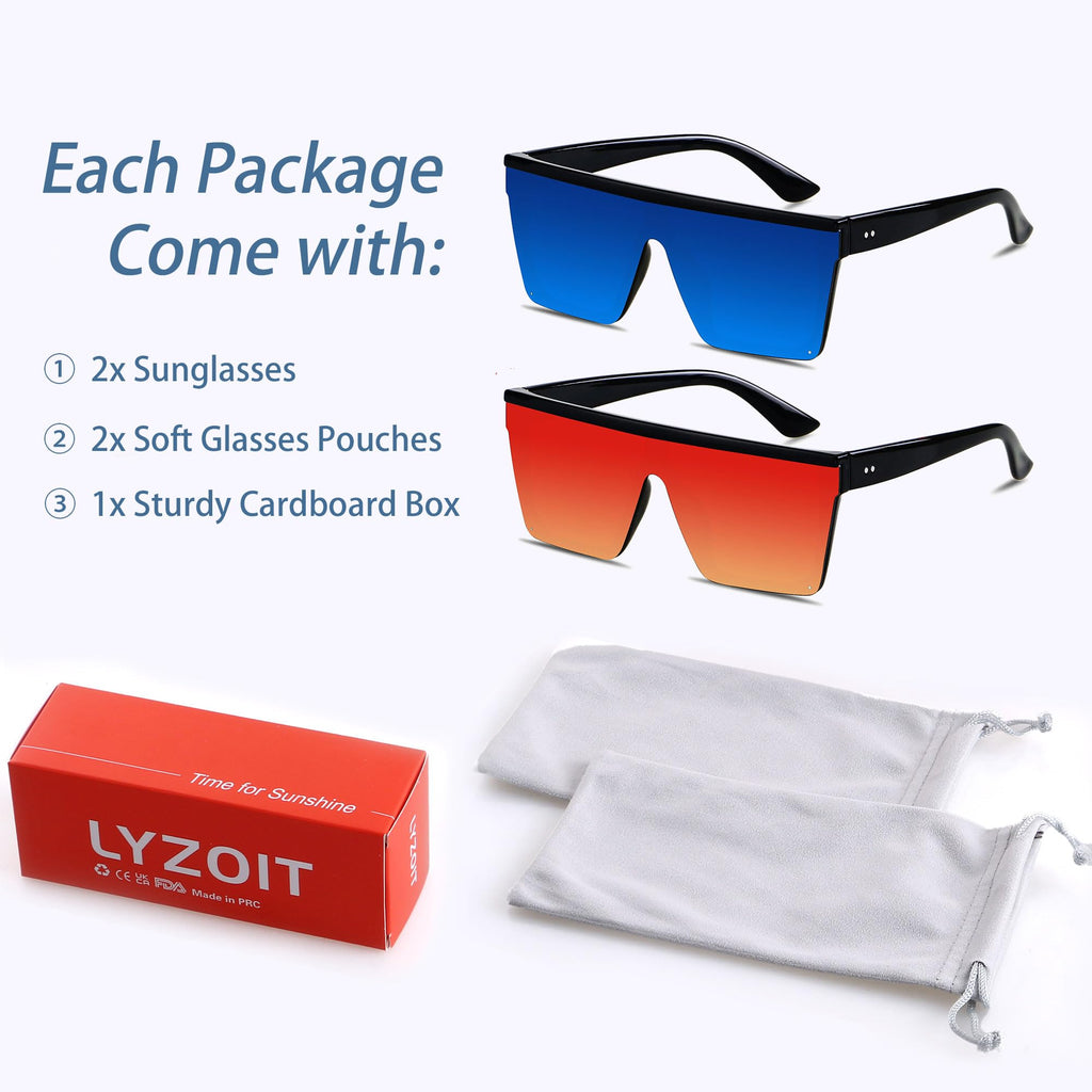 LYZOIT Square Oversized Sunglasses for Women Men Big Flat Top Fashion Shield Large UV Protection Rimless Shades