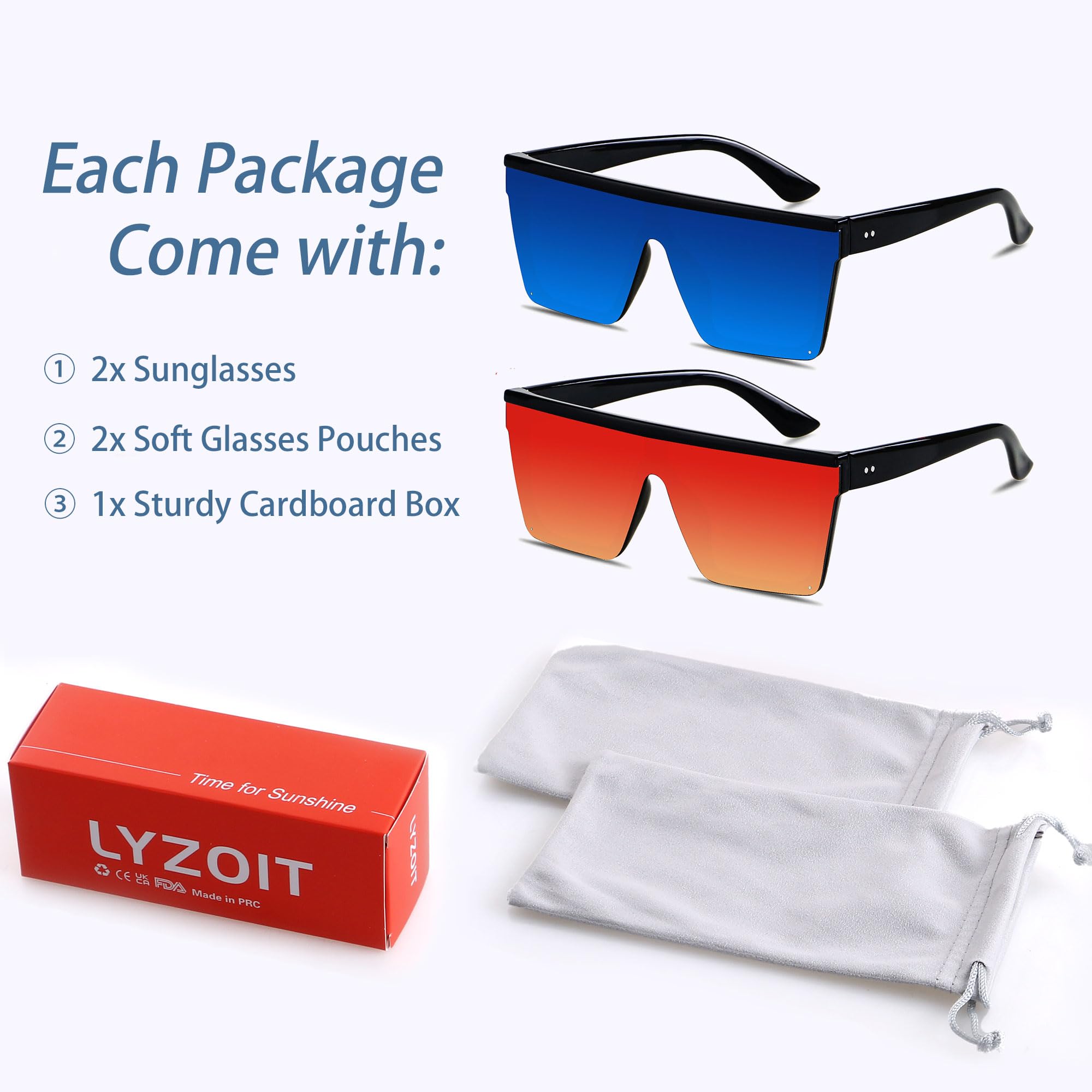 LYZOIT Square Oversized Sunglasses for Women Men Big Flat Top Fashion Shield Large UV Protection Rimless Shades