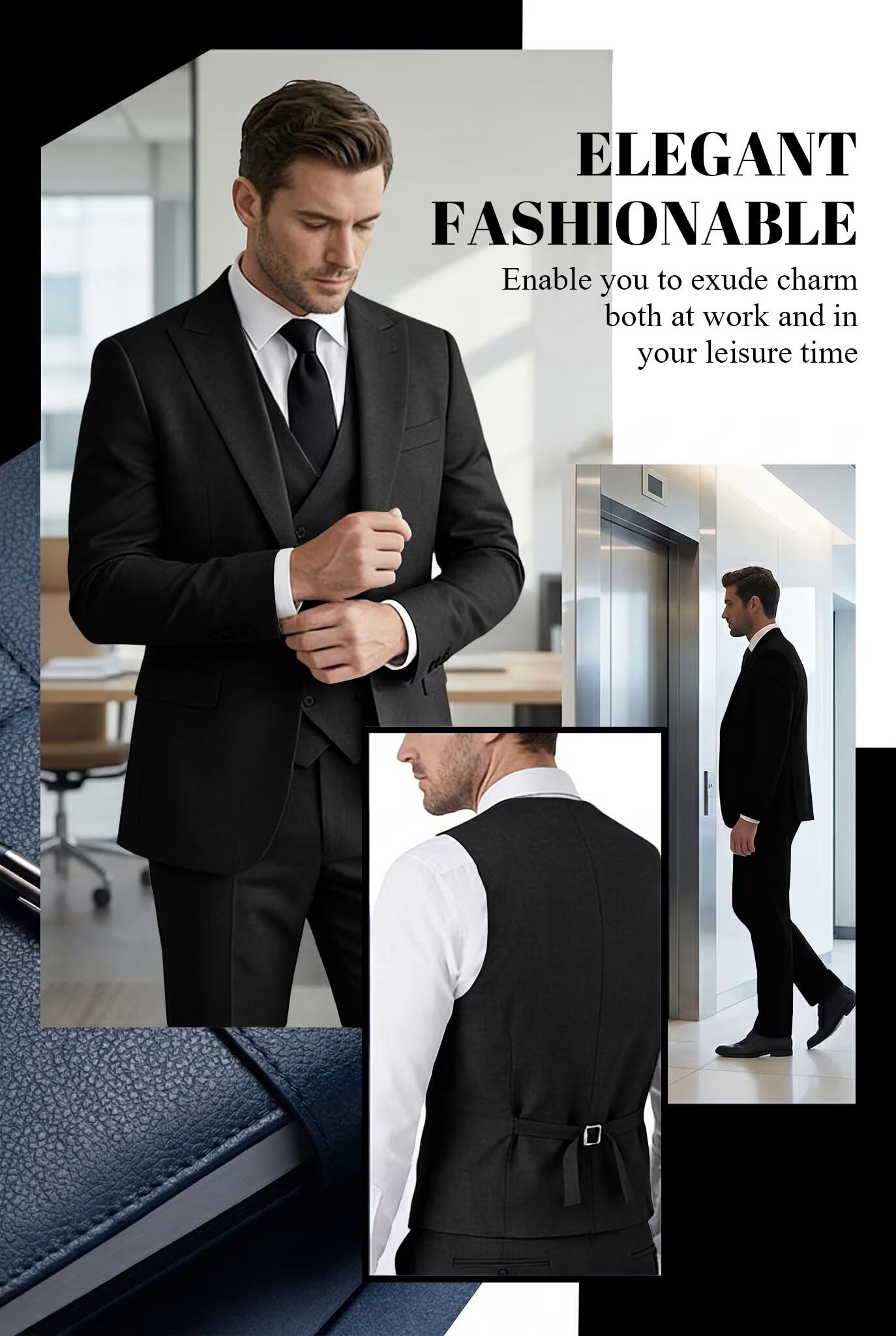 Mens Suit 3 Piece Double Breasted Suit Men Formal Business Tuxedos Blazer Vest Pants Set for Wedding Party Dinner