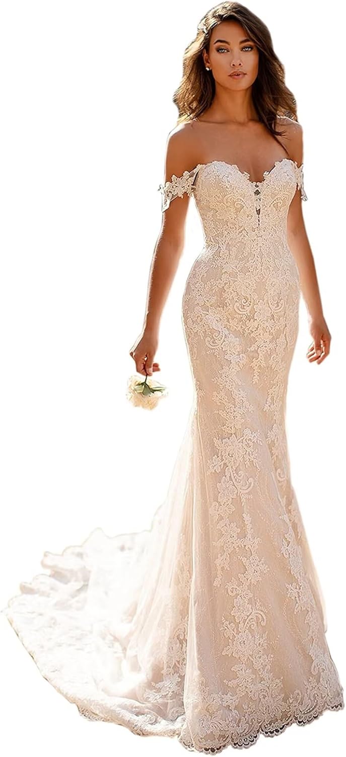 Wedding Dress for Bride Lace Appliques Mermaid Boho Beach Bridal Gowns BOF44