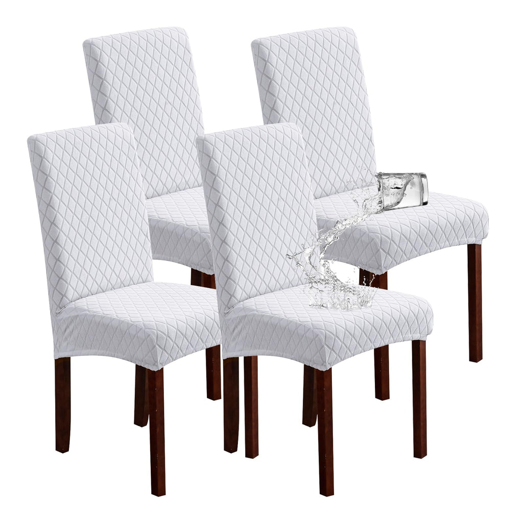 Genina Waterproof Chair Covers for Dining Room 6 Pack, Stretch Jacquard Dining Chair Cover Removable Washable Chair Protectors Cover for Kitchen, Home (Leaves-Warm Gray, 6 PCS)