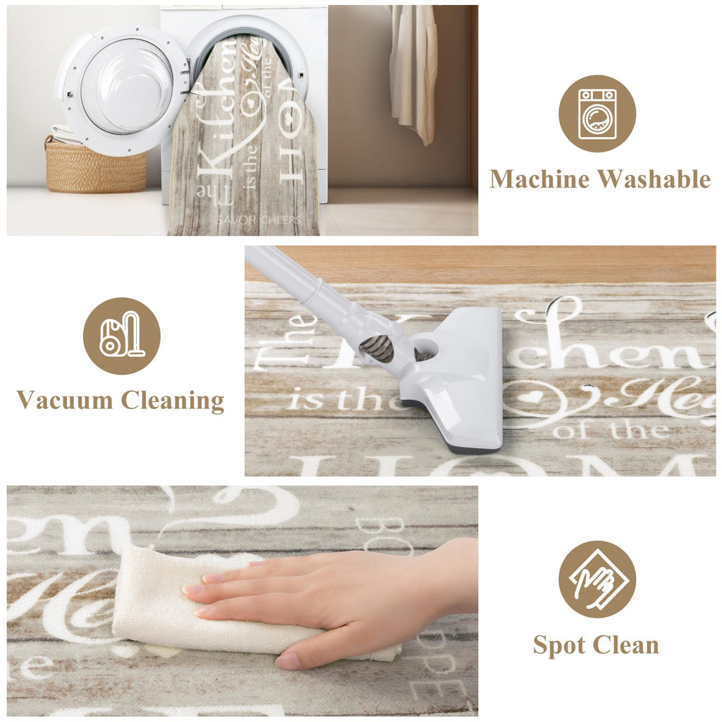 Vaukki Boho Kitchen Rug Sets 3 Pieces, Washable Kitchen Mats for Floor, Non Slip Soft Kitchen Area Rug Floor Mat for Kitchen, Laundry Room and Hallway (Grey and Beige, 20''x32''+20''x47''+20''x59'')