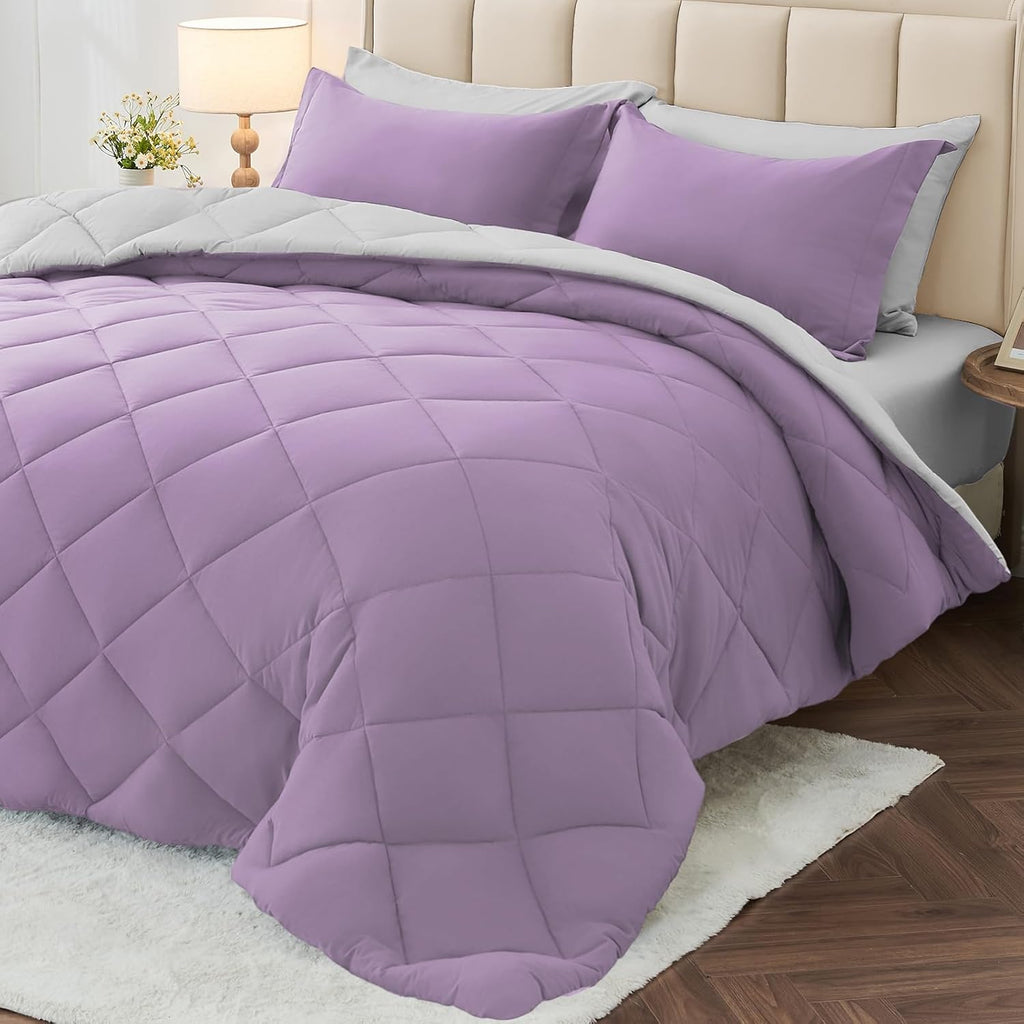 MUXHOMO 7 Pieces King Comforter Set, Reversible Bed in a Bag King Size, All Season Bedding Set with Comforter, Flat Sheet, Fitted Sheet, Pillowcases & Shams, Red & Black