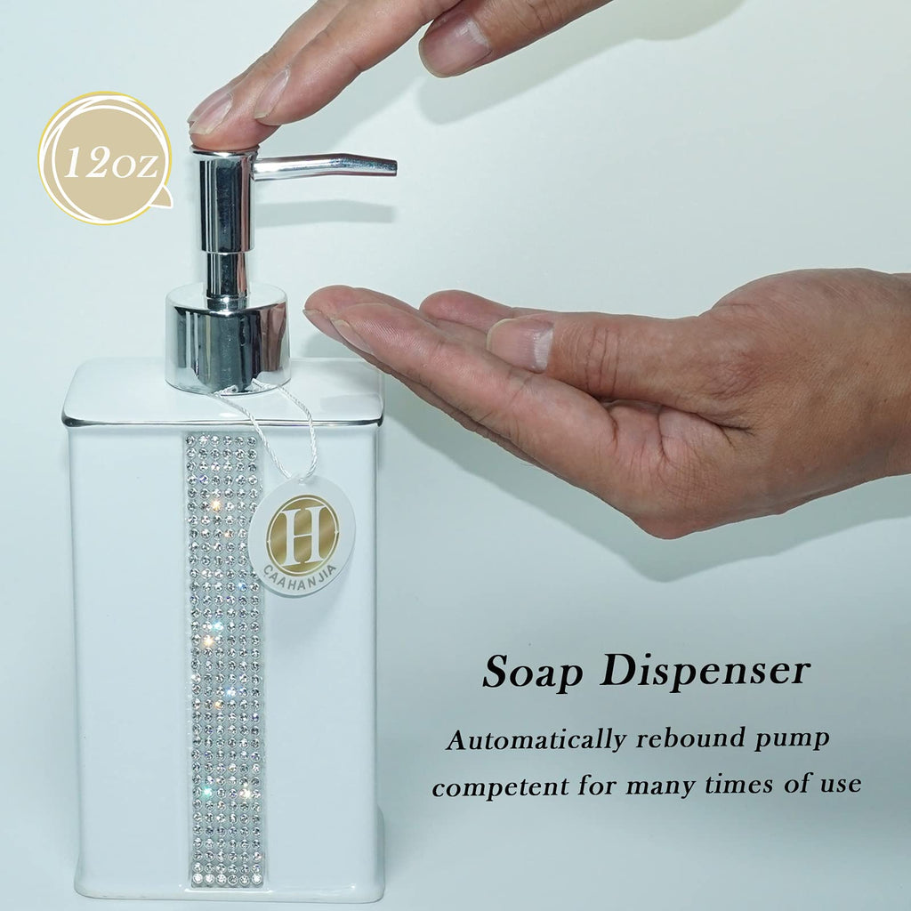 Bathroom Accessories Set 4 Pcs-Ceramic Gift Set Soap Dispenser Pump & Toothbrush Holder & Tumbler Cup & Soap Dish - Bathroom Home Decor Clearance, Countertop Vanity Organize (15 Ounce)