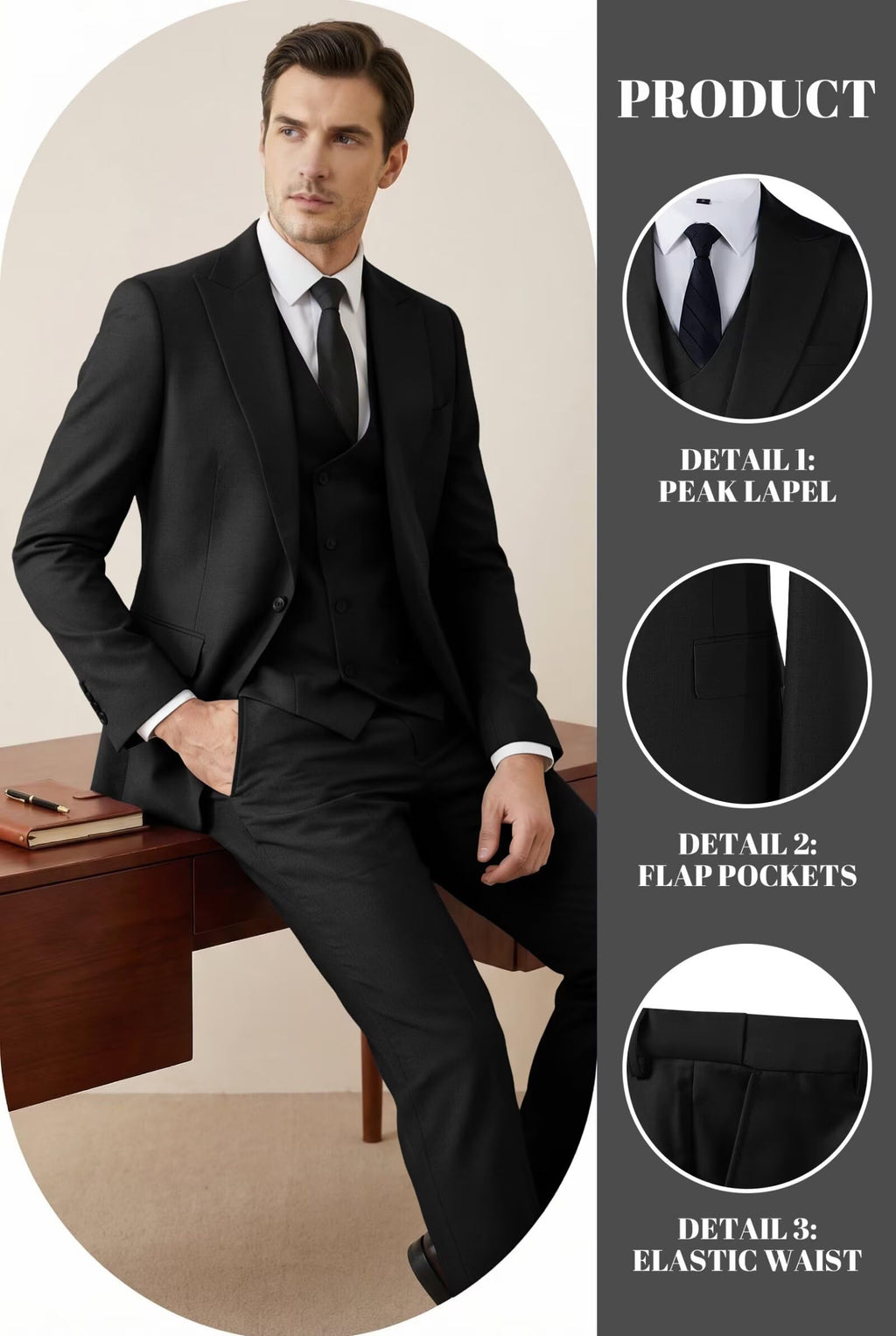 Mens Suit 3 Piece Double Breasted Suit Men Formal Business Tuxedos Blazer Vest Pants Set for Wedding Party Dinner