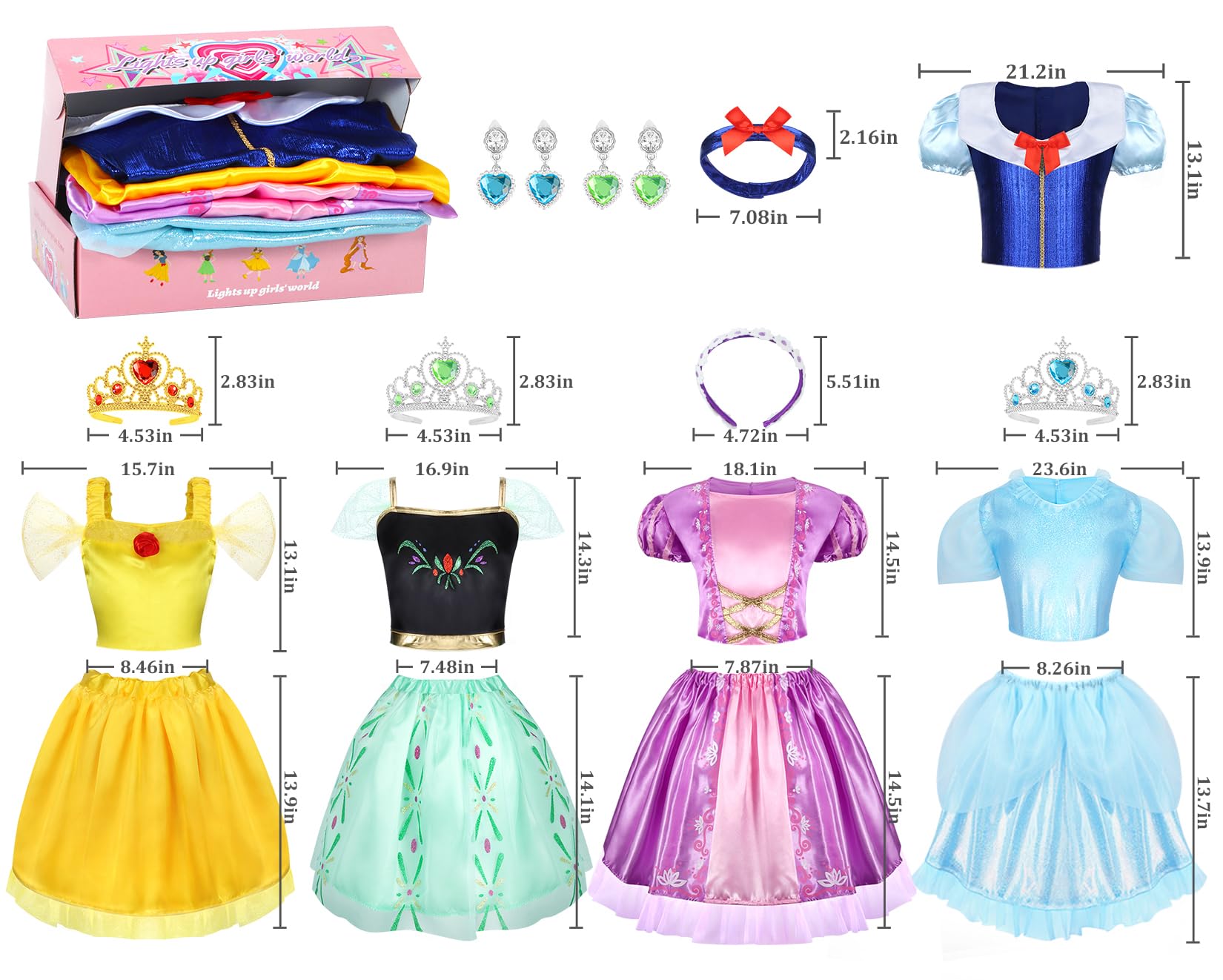 LIMIROLER Princess Dress Up Clothes for Little Girl Role Play Costume Gift Set Princess Dress Up Toys for Toddler Girls