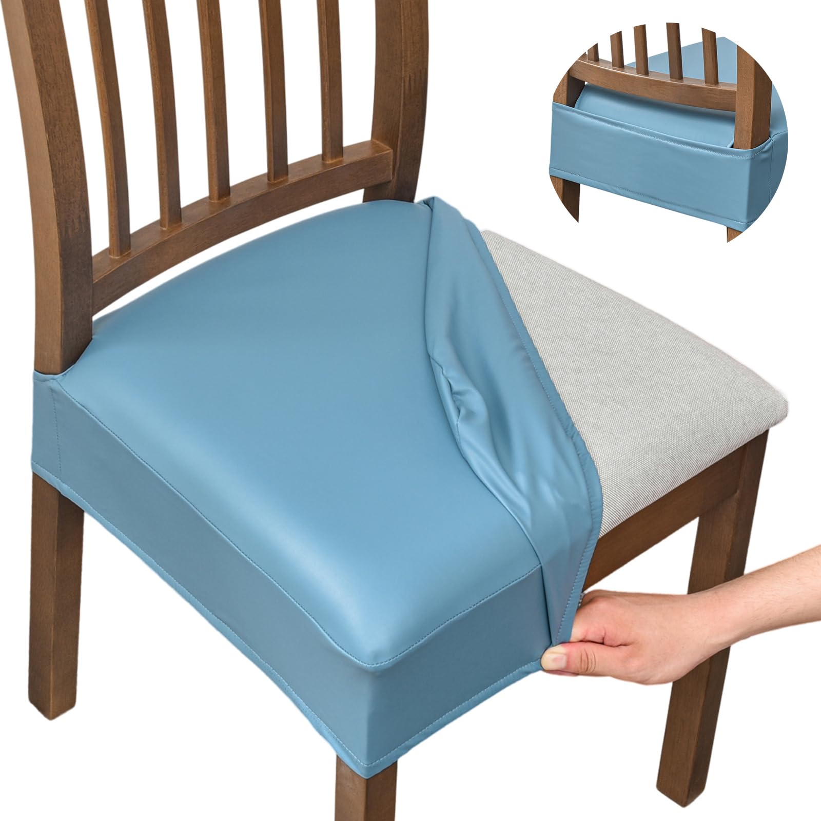NILUOH Waterproof Seat Covers for Dining Room Chairs Set of 6, Pu Leather Chair Seat Slipcovers Dining Chair Cover Removable Washable Chair Protctor Cover, Rear Covers (PU-Coffee)