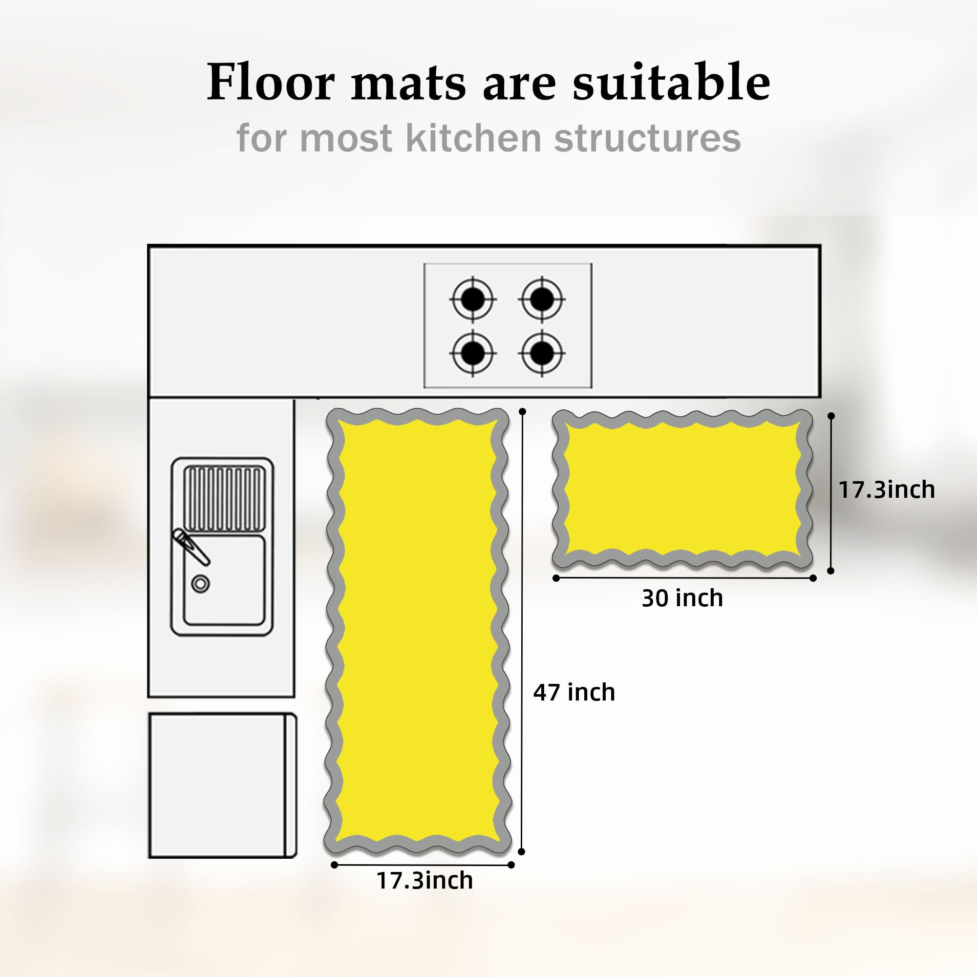 Arenarug Upgrade Scalloped Embossed Kitchen Mats for Floor 2PCS Cushioned Anti Fatigue Waterproof Foam Kitchen Rugs Non Slip Washable Comfort Standing Mat for Office Sink Laundry, Black