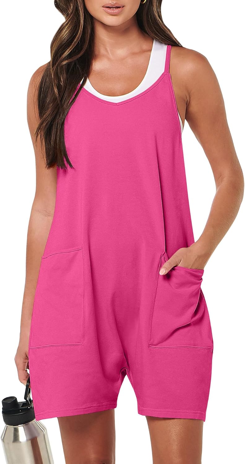 ANRABESS Womens Rompers Summer Casual Loose Sleeveless Overalls Spaghetti Strap Shorts Jumpsuit 2026 Beach Vacation Clothes
