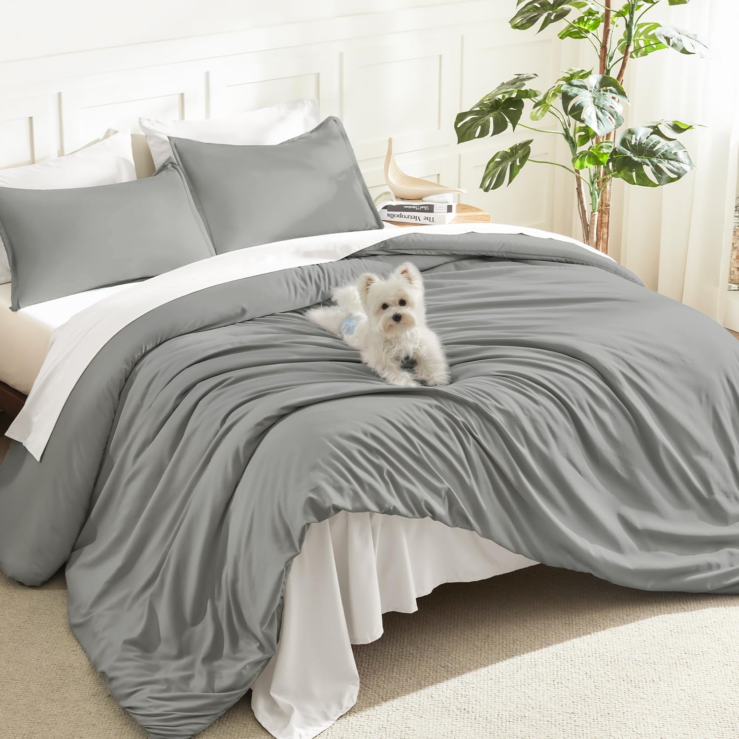 Litanika King Size Comforter Set, 3 Pieces Lightweight Solid Comforter King Size, All Season Fluffy Down Alternative Comforter Bed Set Quilt Blanket, Sage Green, King
