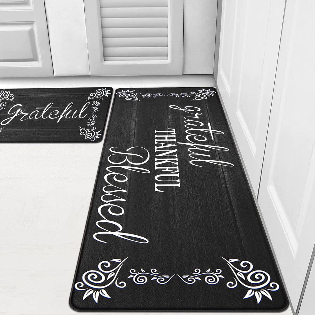 HEBE Anti Fatigue Kitchen Mat Set of 2 Non Slip Cushioned Kitchen Mats for Floor Waterproof Farmhouse Kitchen Rugs and Mats Set Comfort Standing Desk Mat Carpet for Sink,Office,Laundry
