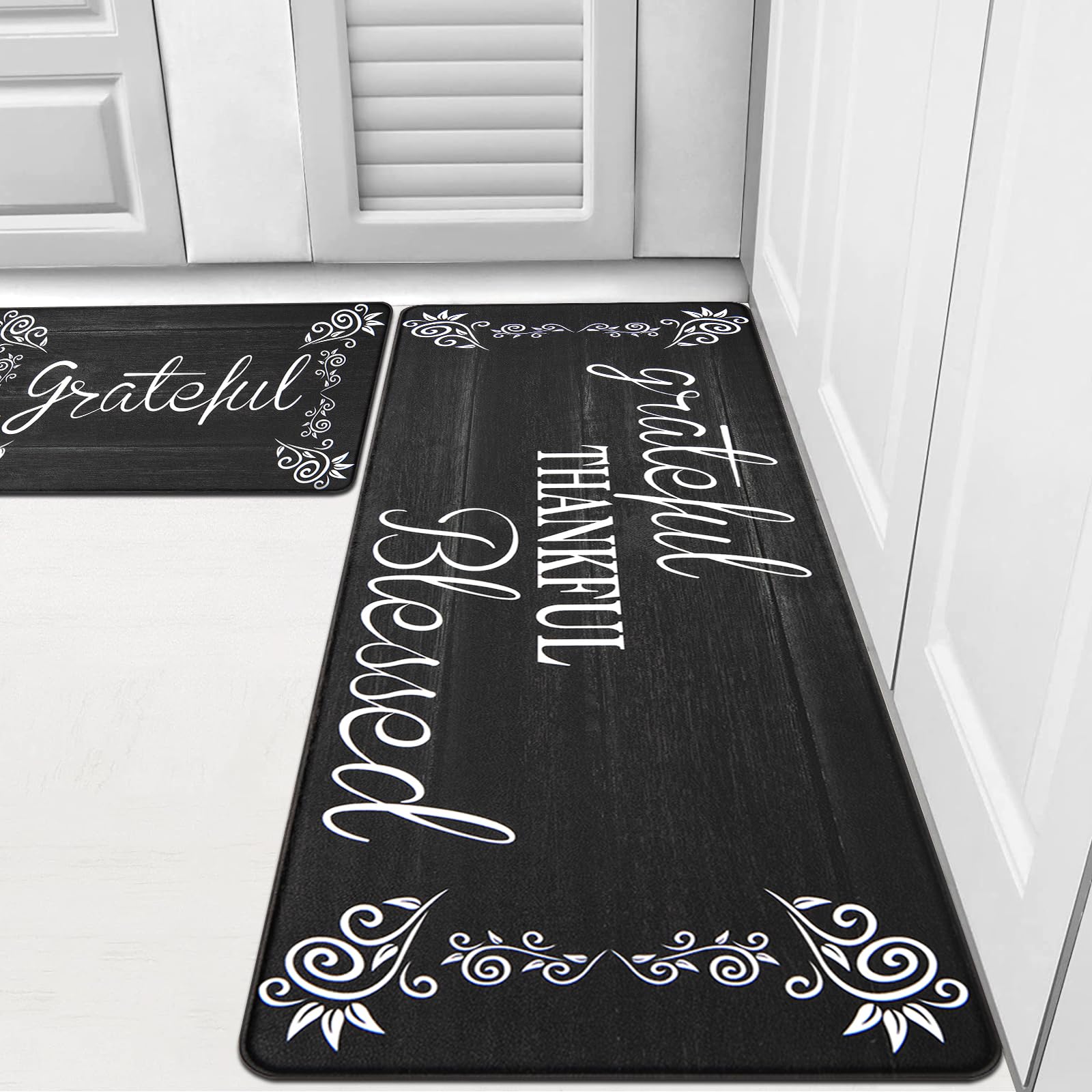 HEBE Anti Fatigue Kitchen Mat Set of 2 Non Slip Cushioned Kitchen Mats for Floor Waterproof Farmhouse Kitchen Rugs and Mats Set Comfort Standing Desk Mat Carpet for Sink,Office,Laundry